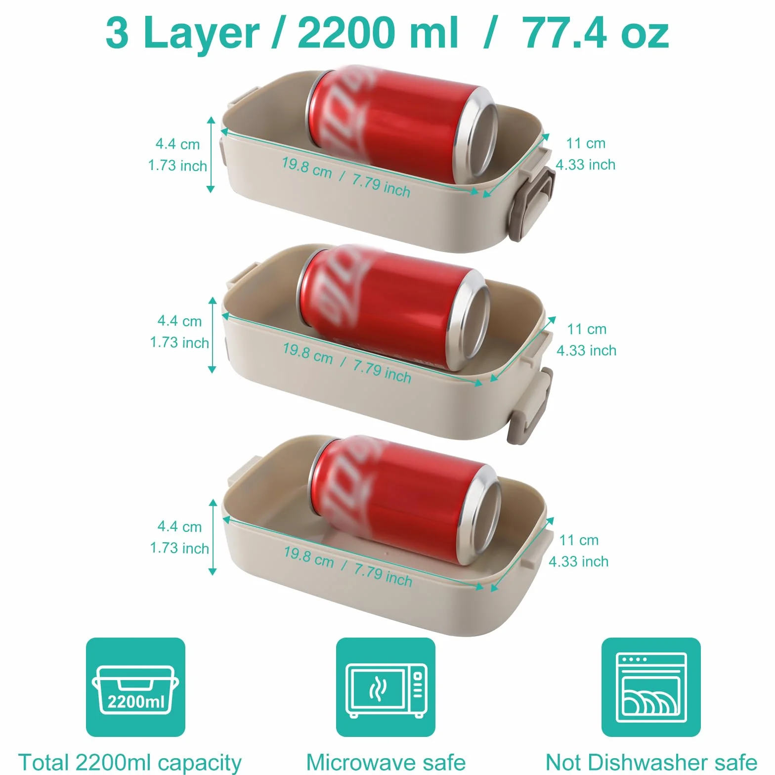 Pudełko na lunch premium 3-warstwowe pudełko na lunch Bento dla dorosłych do pracy, pudełko na lunch 2200 ml, ze sztućcami i 3 przegródkami, regulowane, szczelne, nie zawiera BPA, można używać