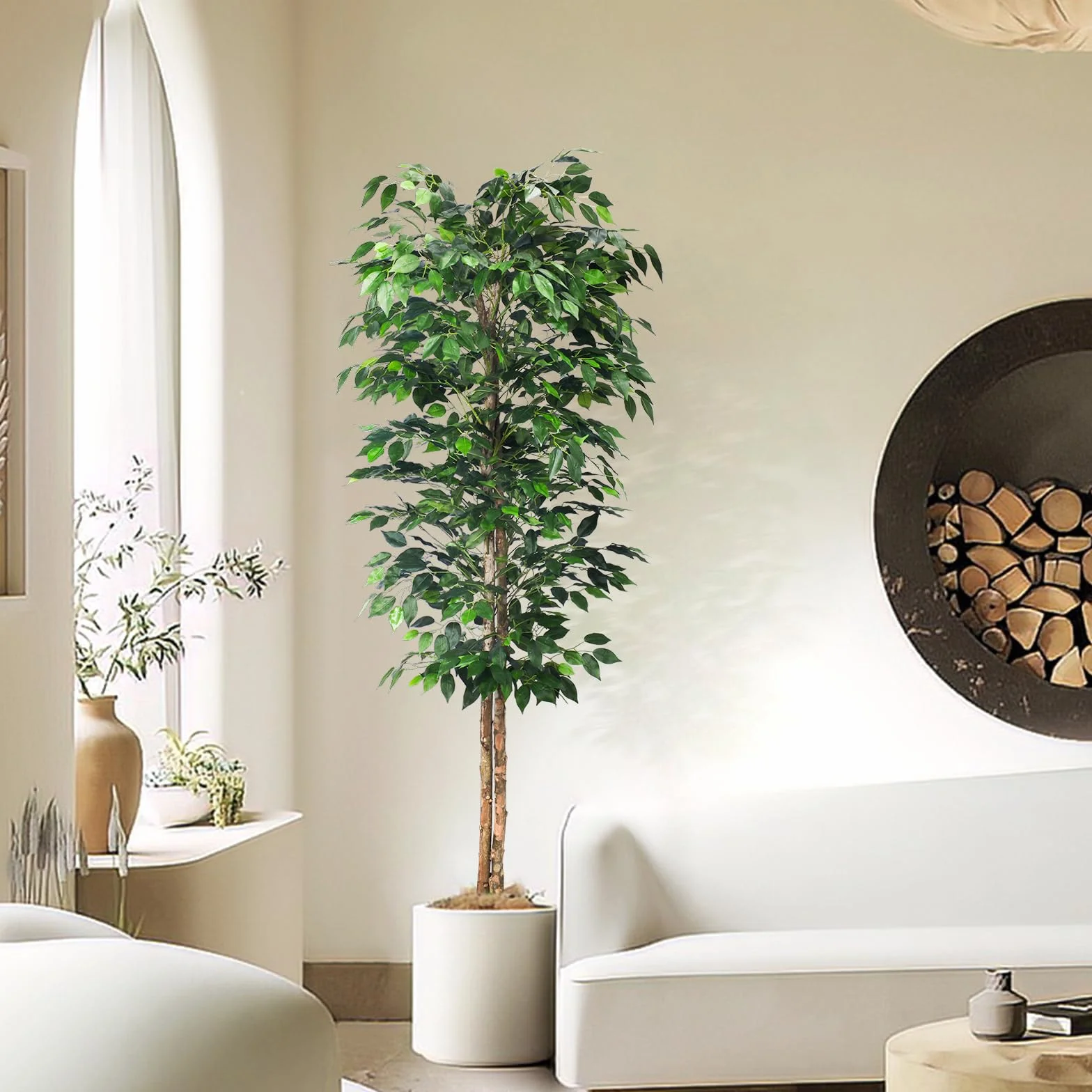 HAIHONG Sztuczne drzewo Ficus z realistycznymi liśćmi i naturalnym pniem, sztuczne drzewo figowe z solidną plastikową doniczką do pokoju dziecięcego, sztuczne drzewo figowe do biura, domu, do