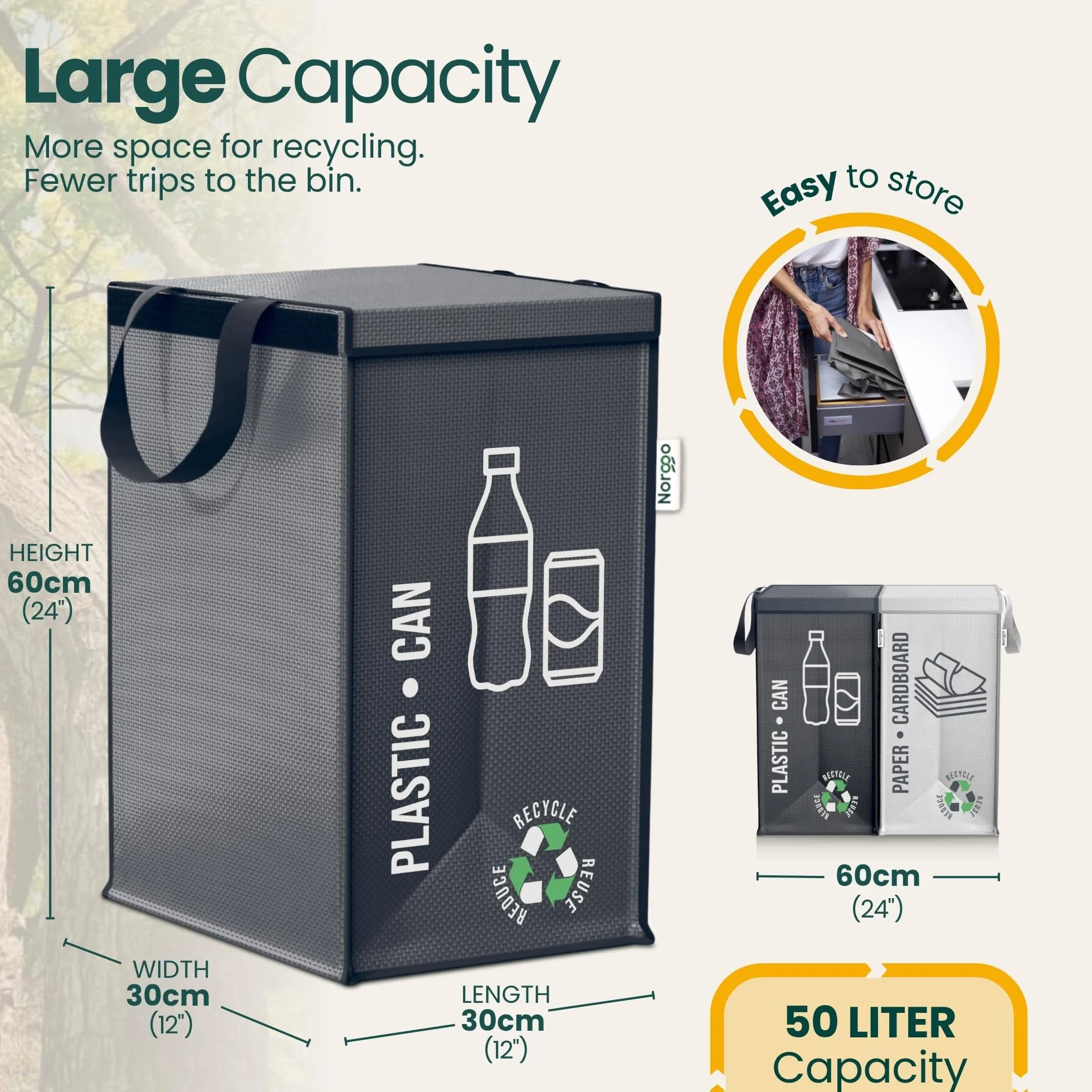Kosze do segregacji odpadów zestaw 2x50L plastik papier kolorowe torby recyklingu