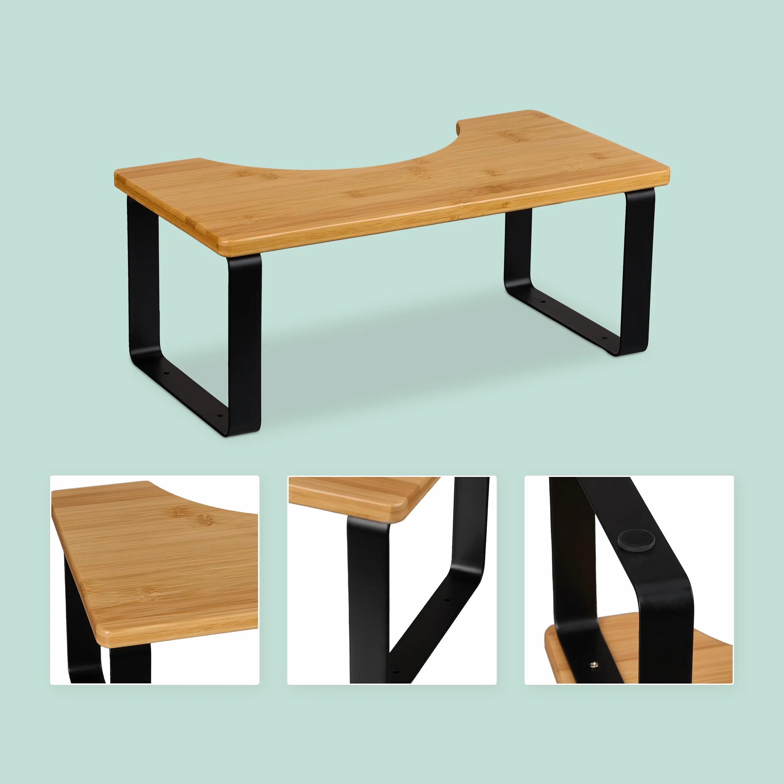 Relaxdays Taboret toaletowy, stopnia łazienkowa dla dorosłych, bambus, 18 x 44,5 x 23 cm, zdrowa pozycja do kucania, naturalny/czarny, silikon, żelazko