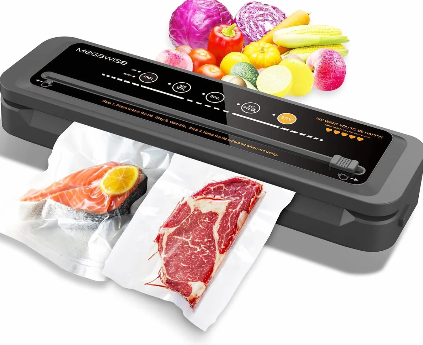 Megawise Automatyczne urządzenie do pakowania próżniowego 80 kPa One-Touch tryby suchej i wilgotnej świeżości