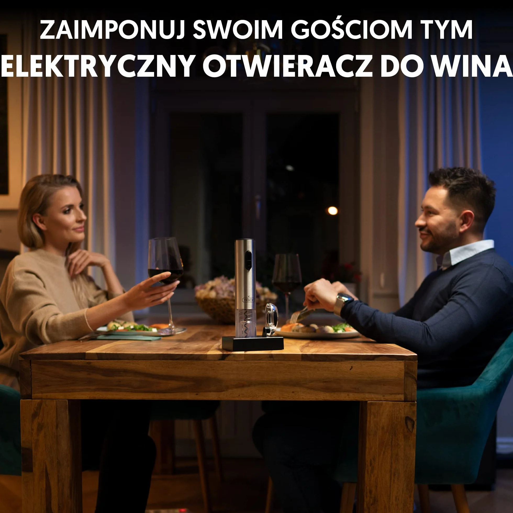 Zestaw upominkowy dla mężczyzn - Akumulator elektryczny korek z podstawą ładowarki i nożem do kapsułek - otwieracz do butelek elektrycznych bez konieczności