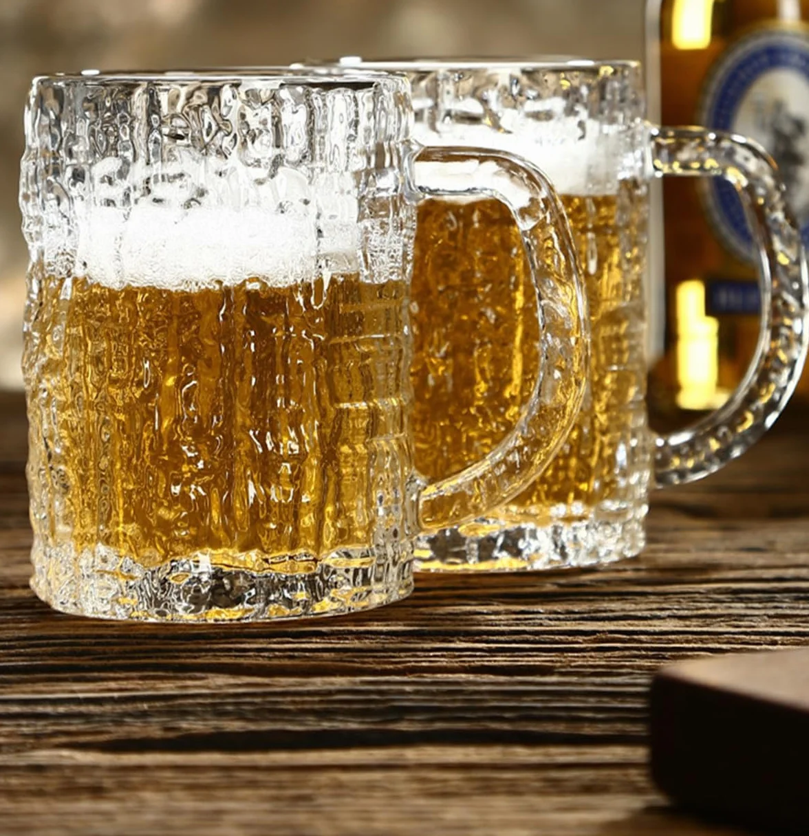 Szklanka do piwa w pubie - 485 ml, zestaw 2 sztuk, zestaw upominkowy do piwa, duże kubki do piwa, wysokiej jakości szkło, kubki ze wzorem lodowca