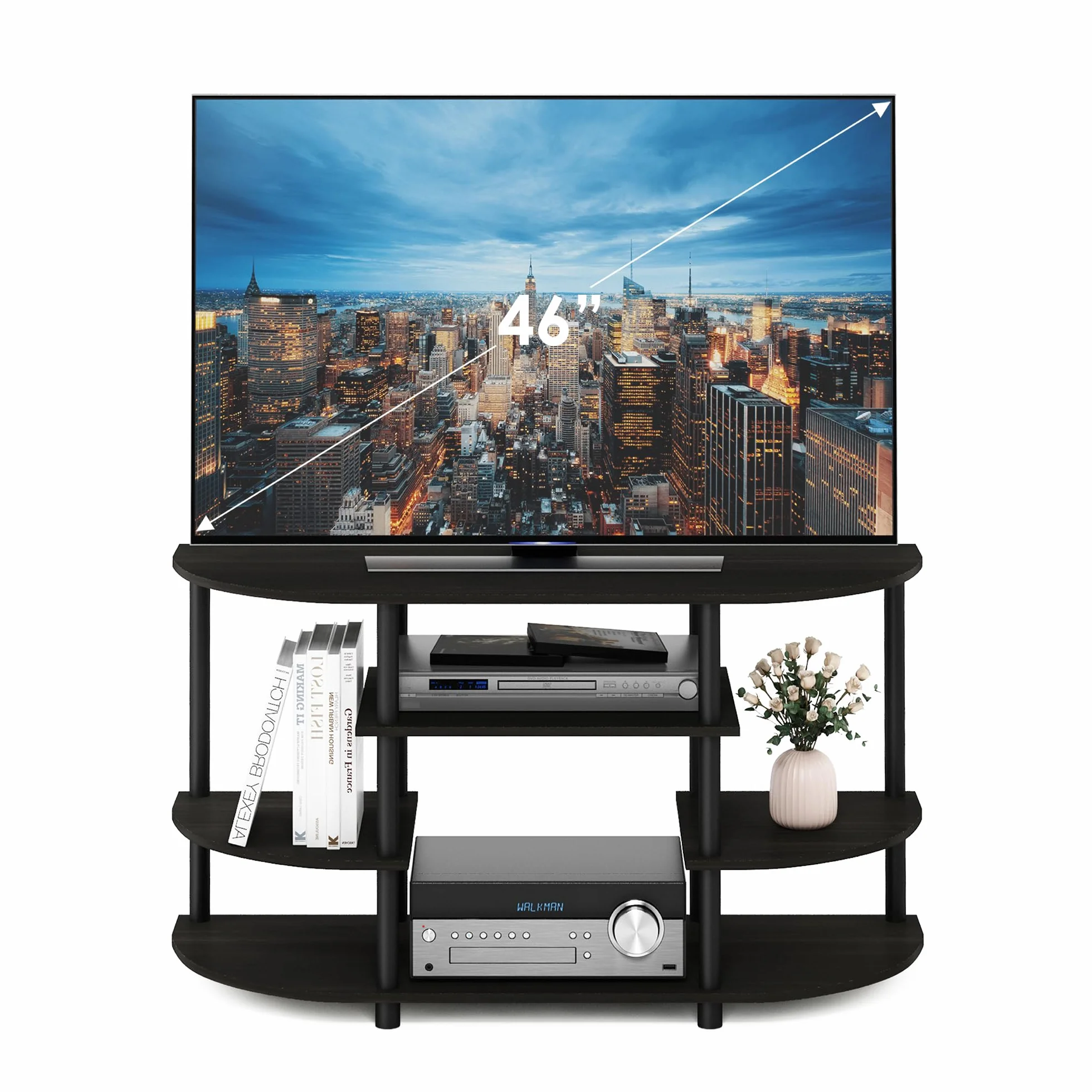 Furinno JAYA narożny stojak na telewizor, szafka pod telewizor, centrum rozrywki, espresso/czarny, 106,7 (szer.) x 57,4 (wys.) x 39,4 cm (gł.)