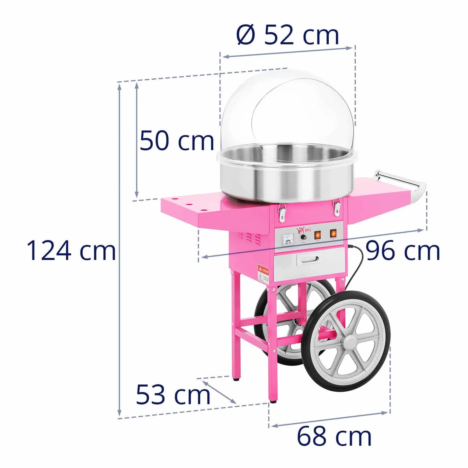 Royal Catering - RCZC-1200E - Maszynka do waty cukrowej z wozem - 1200 W - Pokrywa w zestawie