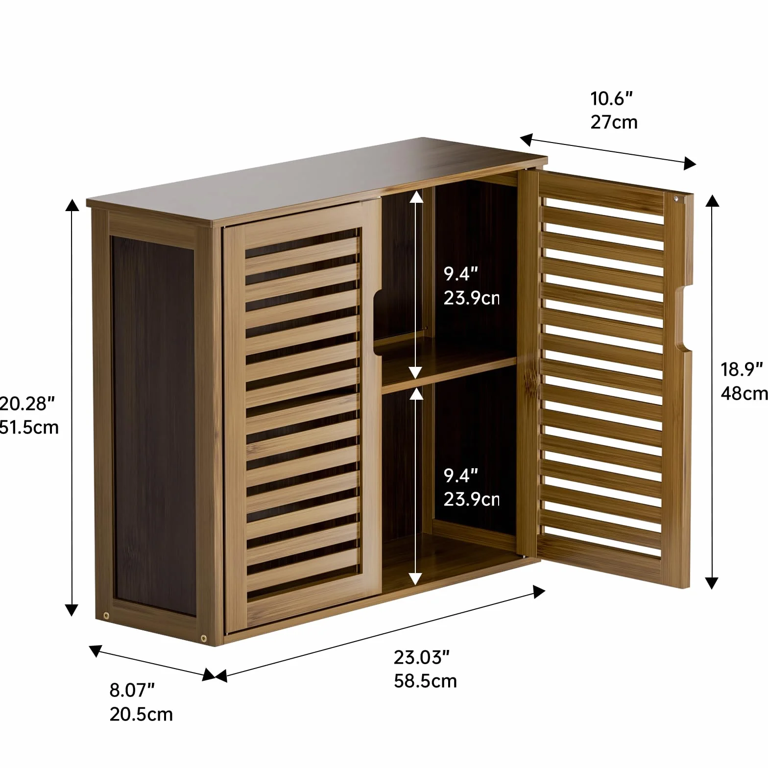HITNET Bathroom Cabinet, Bamboo Hanging Medicine Cabinet, Space Saving Storage Organizer Over the Toilet with 2 Doors and Adjustable Shelf, Walnut