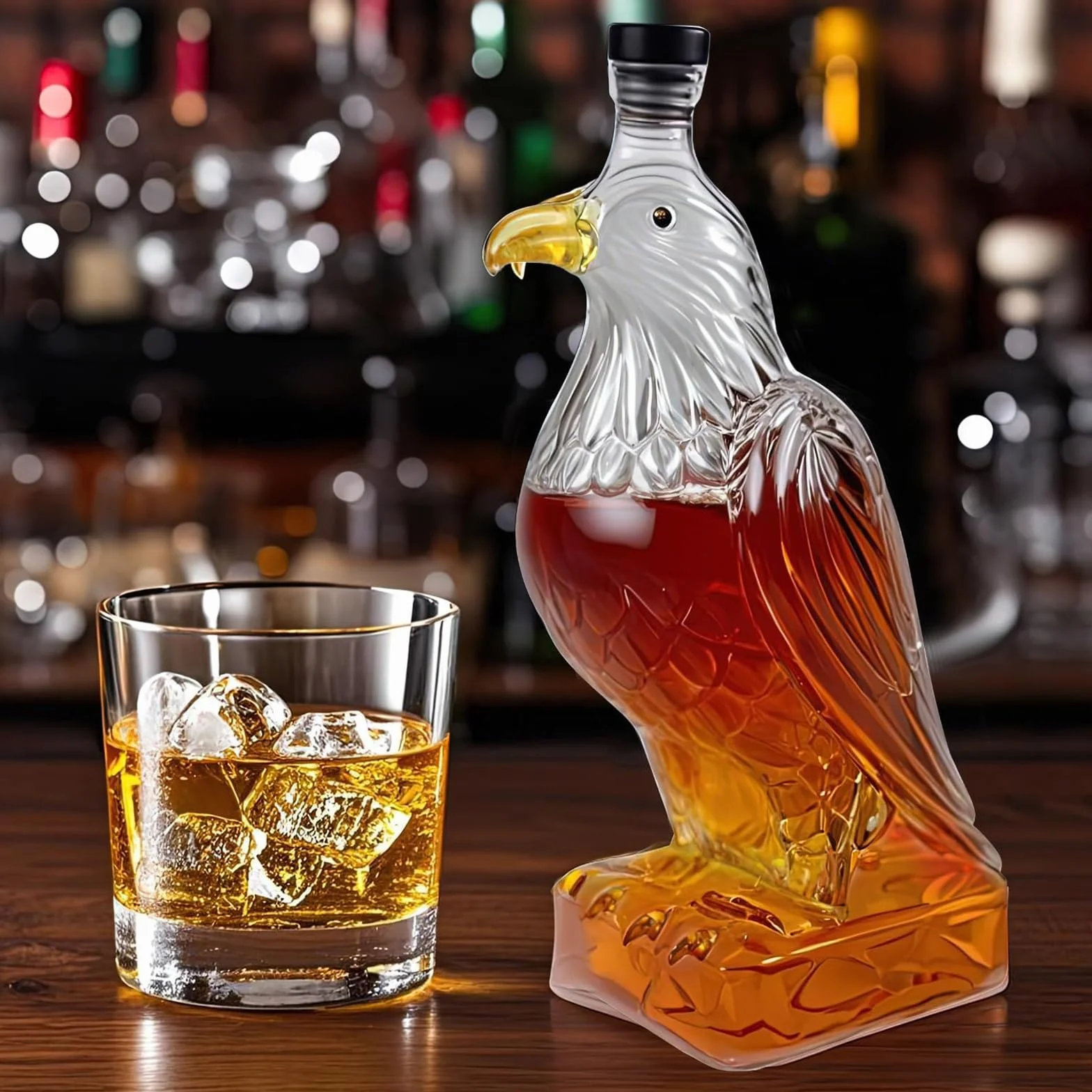 DJMAW Adler karafka do whisky, orzeł, butelka do whisky, wyjątkowa szklana karafka do whisky, orzeł, wyjątkowy dekanter do whisky, prezent dla miłośników whisky (okrągły dół)