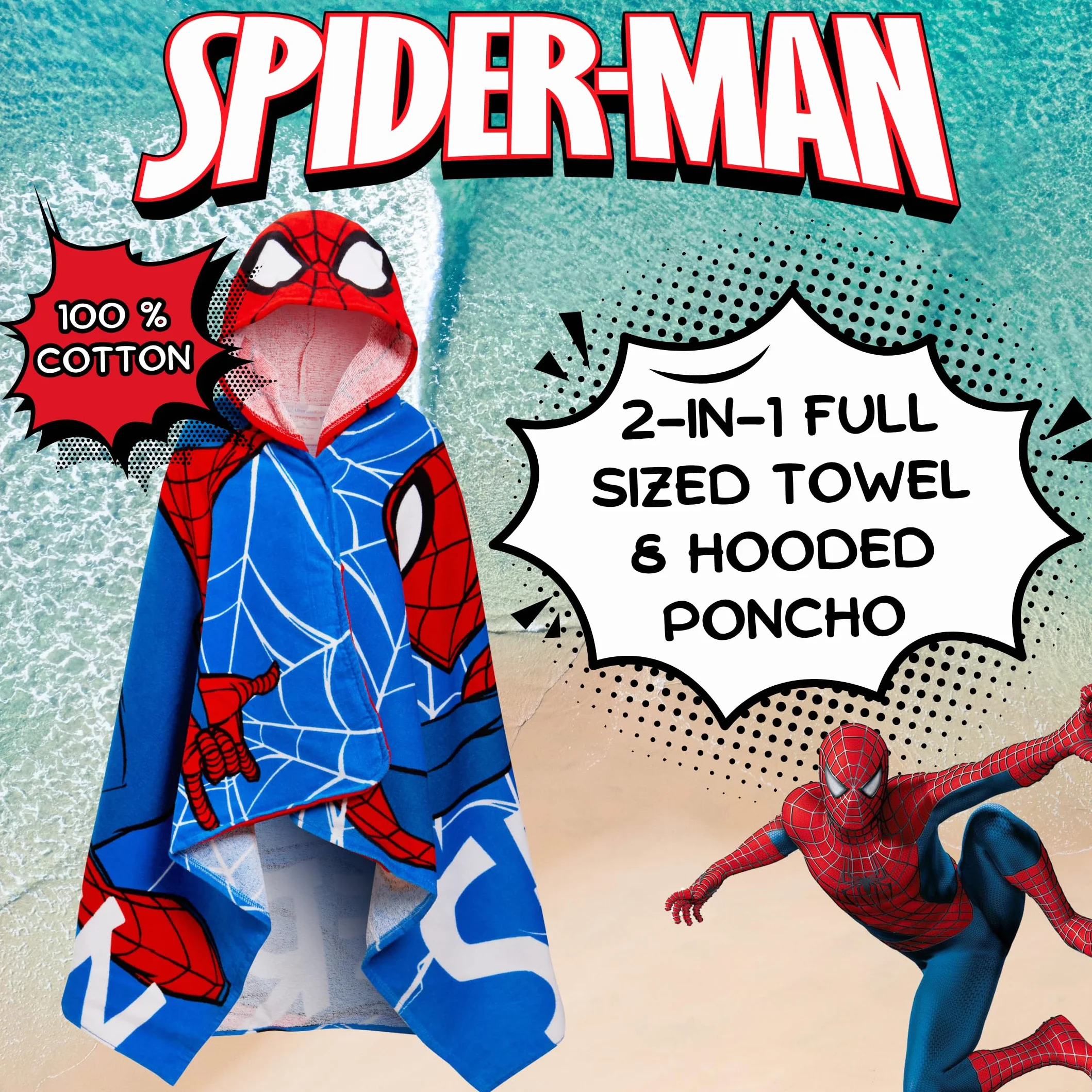 Spider-Man Ręcznik z kapturem 100% bawełna odzież Avengers ponczo dla dzieci ręcznik plażowy do pływania owinąć chłopcy sukienka do przewijania