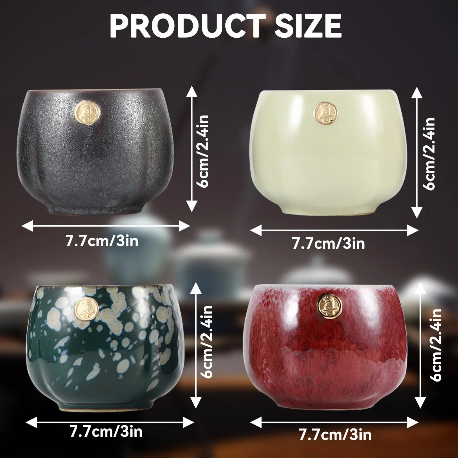 Japońska filiżanka do herbaty, 4-częściowy zestaw kubków ceramicznych, japońskie filiżanki do herbaty, zestaw do domu, biura, na prezent, do sake cups