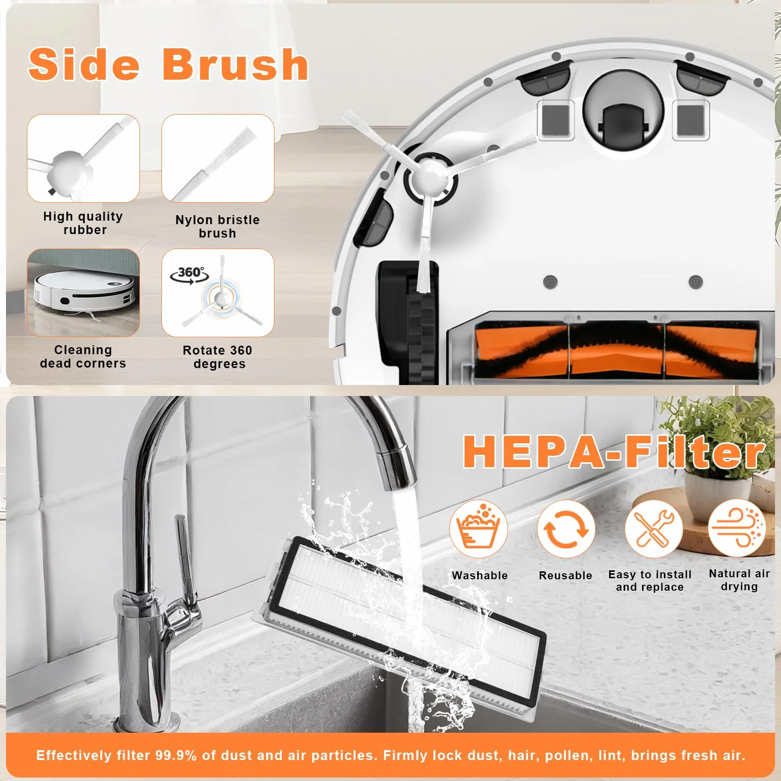 Zestaw akcesoriów kompatybilny z Xiaomi X20+ Robot Vacuum, 1 x szczotka główna 4 szczotki boczne 4 filtr HEPA 4 mop kompatybilny z Xiaomi X20 akcesoria zamienne do odkurzacza