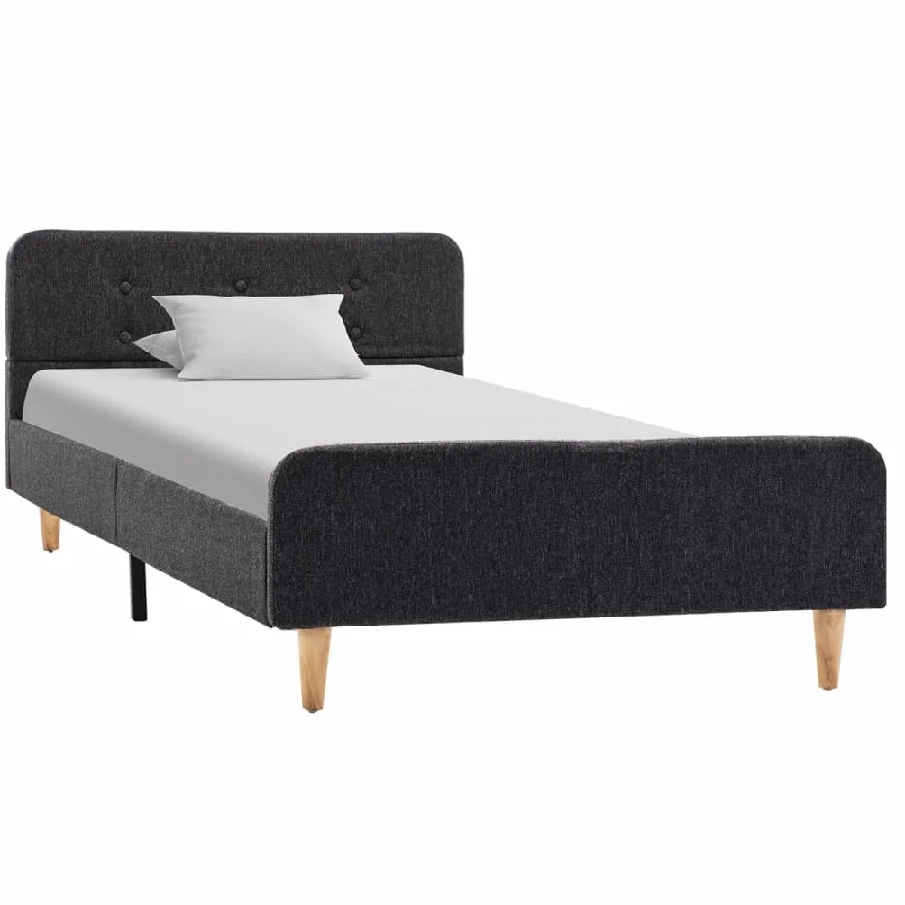 Hothingwell Rama łóżka 90x200 cm Ciemnoszary Juta | Solidne drewno i MDF, nogi ze stali proszkowej, trwałe płótno jutowe, klasyczny design, łatwy montaż