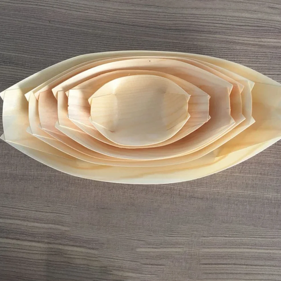 Drewniana taca do serwowania sushi, 50 szt. mini taca do sushi, talerz do serwowania łodzi, do sushi, łodzi, drewniany pojemnik na żywność do restauracji, domu, na wesela, imprezy, 10 cm