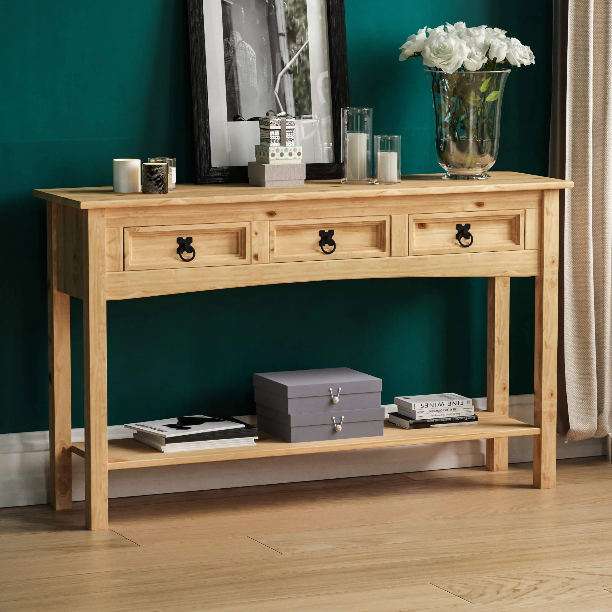 Vida Designs Corona Stół Konsolowy, Drewno, Brązowy, 3 Szuflady