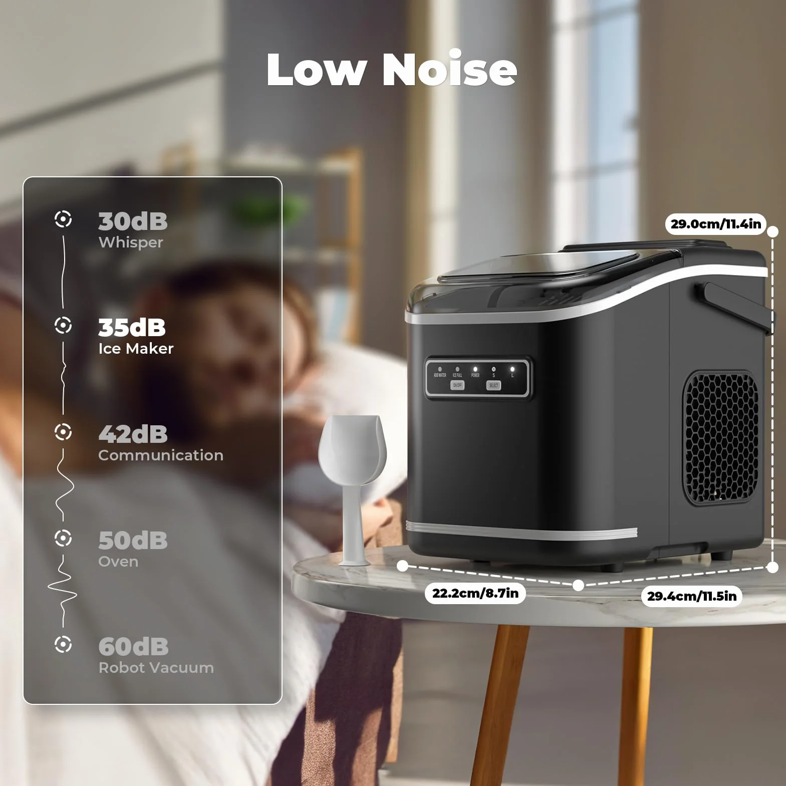 Przenośna kostkarka do lodu 9 kostek 6-8 min 12 kg/24h z funkcją samoczyszczenia