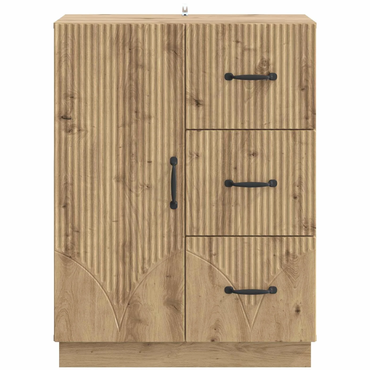 Bufet dębowy rzemieślniczy 66 x 34,5 x 87 cm, inżynieryjny drewniany mebel do przechowywania z szufladami i półkami, elegancki design, do salonu lub jadalni