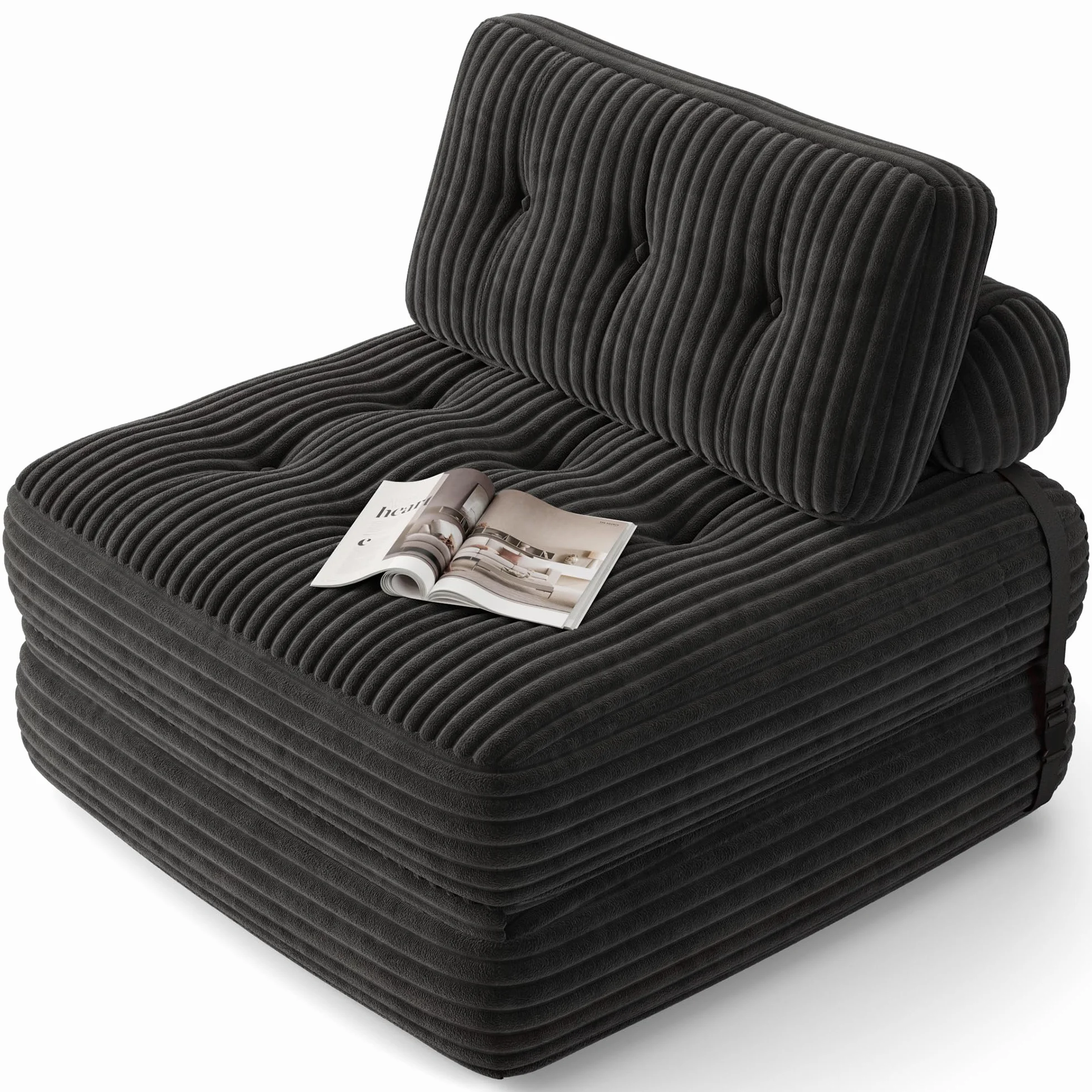 Xbro Składana sofa rozkładana z oparciem, przenośny fotel rozkładany w łóżku 2 w 1 do małych przestrzeni, sztruksowa tkanina z wypełnieniem piankowym, 190 x 85 cm rozłożony (czarny)