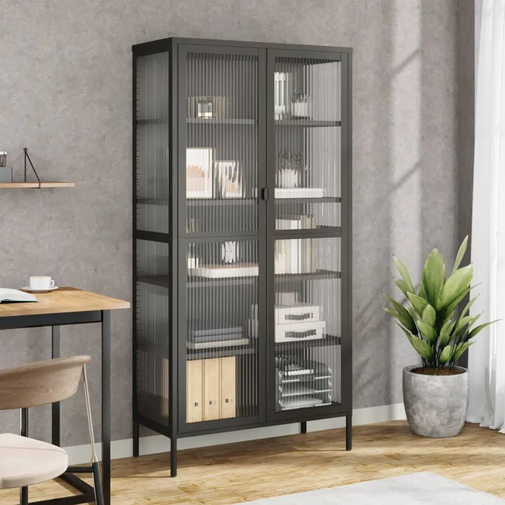 Hothingwell Bufet Top Czarny 85x40x180 cm Szkło karbowane Stal
