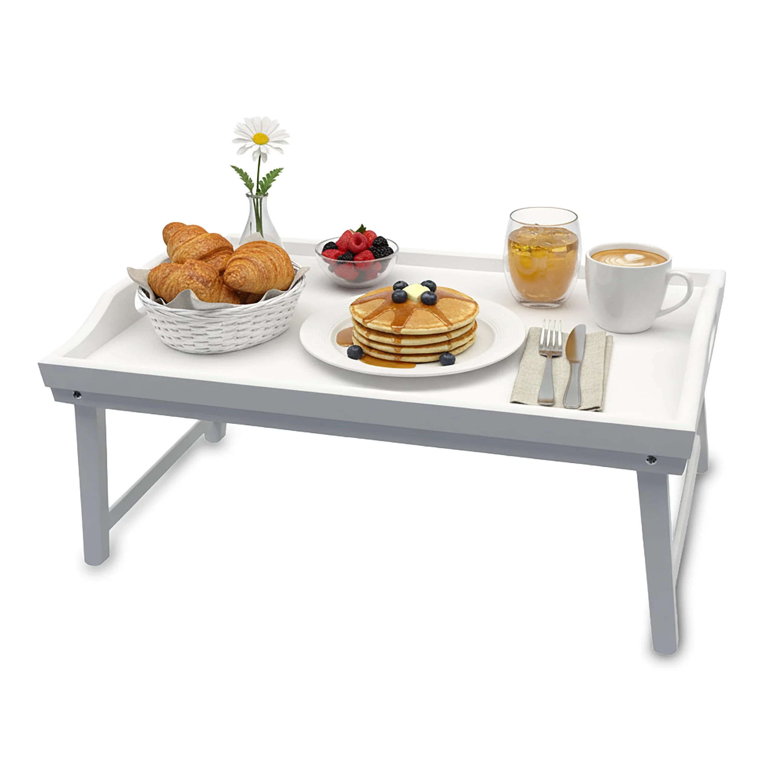 Relaxdays Taca na łóżko bambusowa 20x50x30 cm z nóżkami i uchwytami