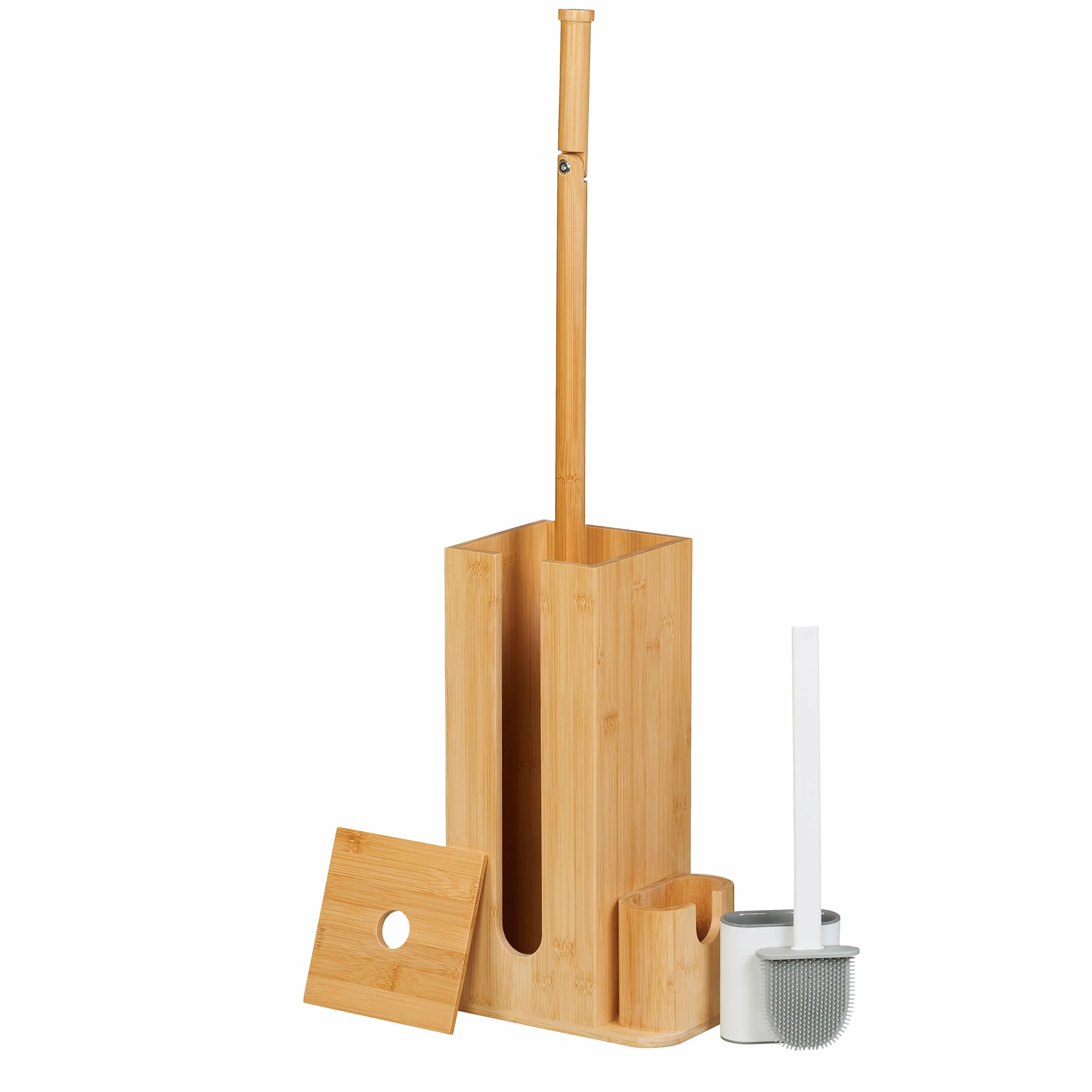 Relaxdays Zestaw do WC z bambusa 72,5 x 26 x 15 cm wolnostojąca szczotka do WC naturalna/biała