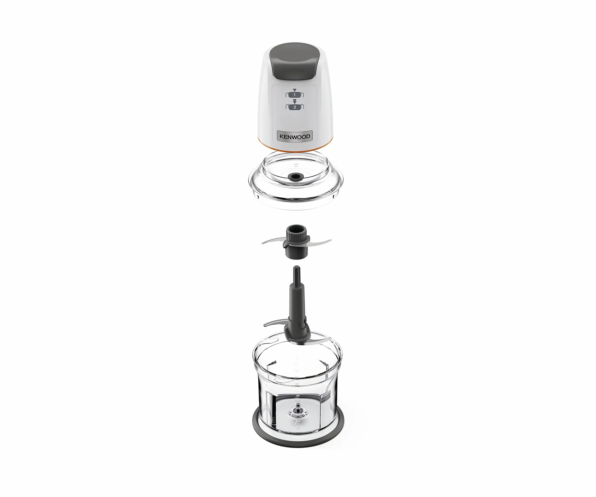 Kenwood EasyChop CHP61.000WH rozdrabniacz z czterema ostrzami, miska 0,5 l, napęd ciśnieniowy, 2 prędkości, pierścień antypoślizgowy, nadaje się do mycia w zmywarce, system lodołamacza, 500 W, biały