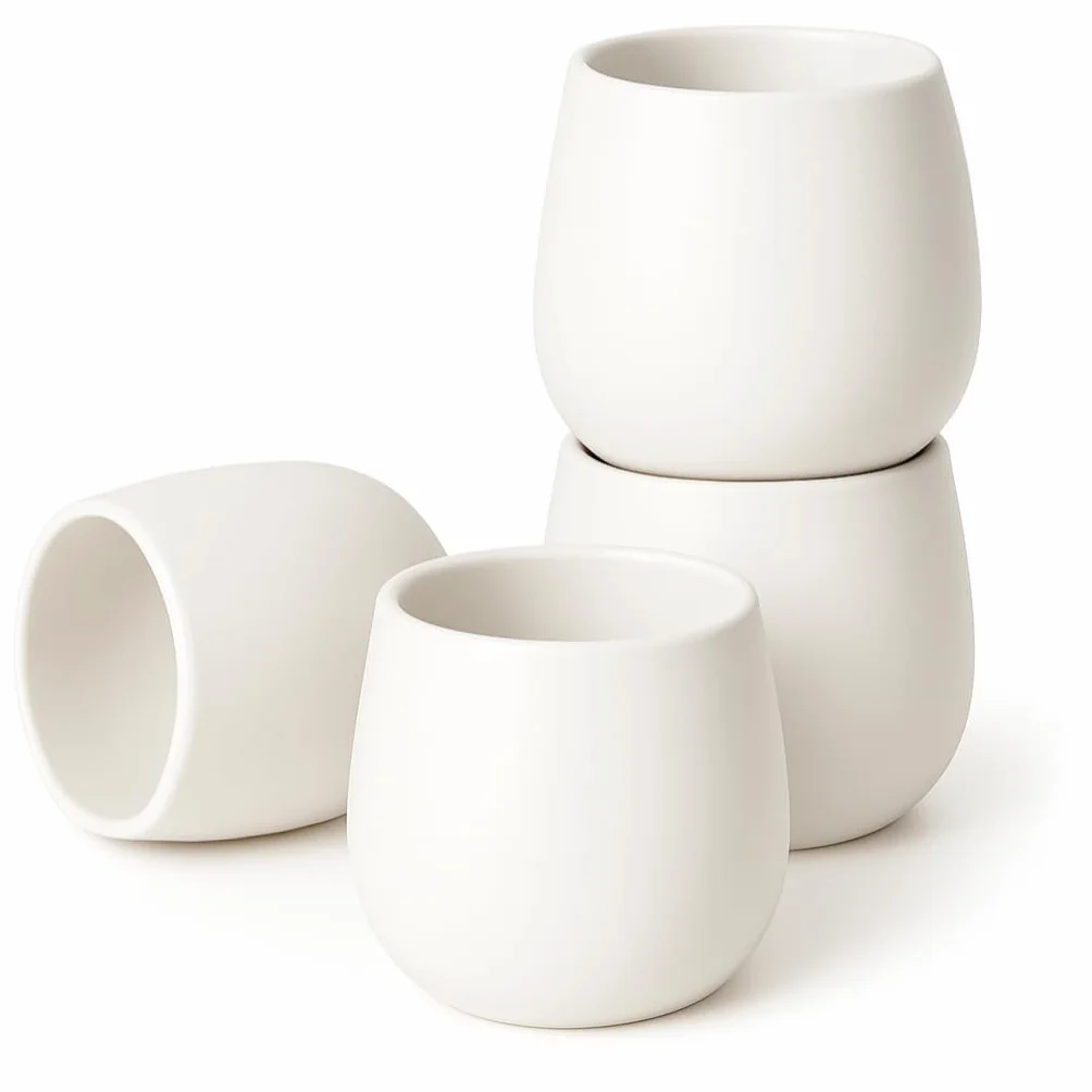 Goodwei Zestaw 4 japońskich filiżanek – Kubki ceramiczne bez ucha, okrągły kształt i minimalistyczny design – Idealne do herbaty, matchy lub kawy (Camellia White)