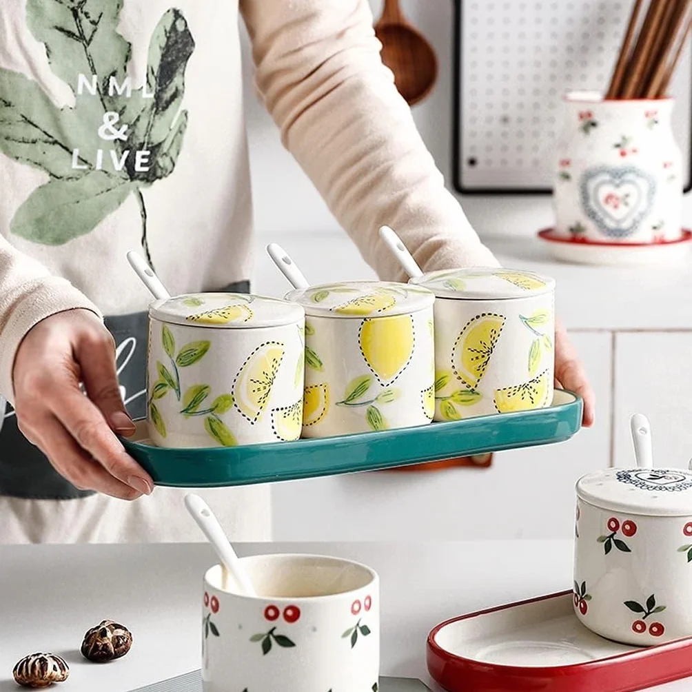 CMBSSTFC Słoiki na przyprawy, pojemnik na sól do kuchni, zestaw ceramicznych misek na cukier Kuchenne słoiczki na przyprawy Pojemnik na cukier Sól cukrowa Przyprawy Przyprawy Słoiki na przyprawy