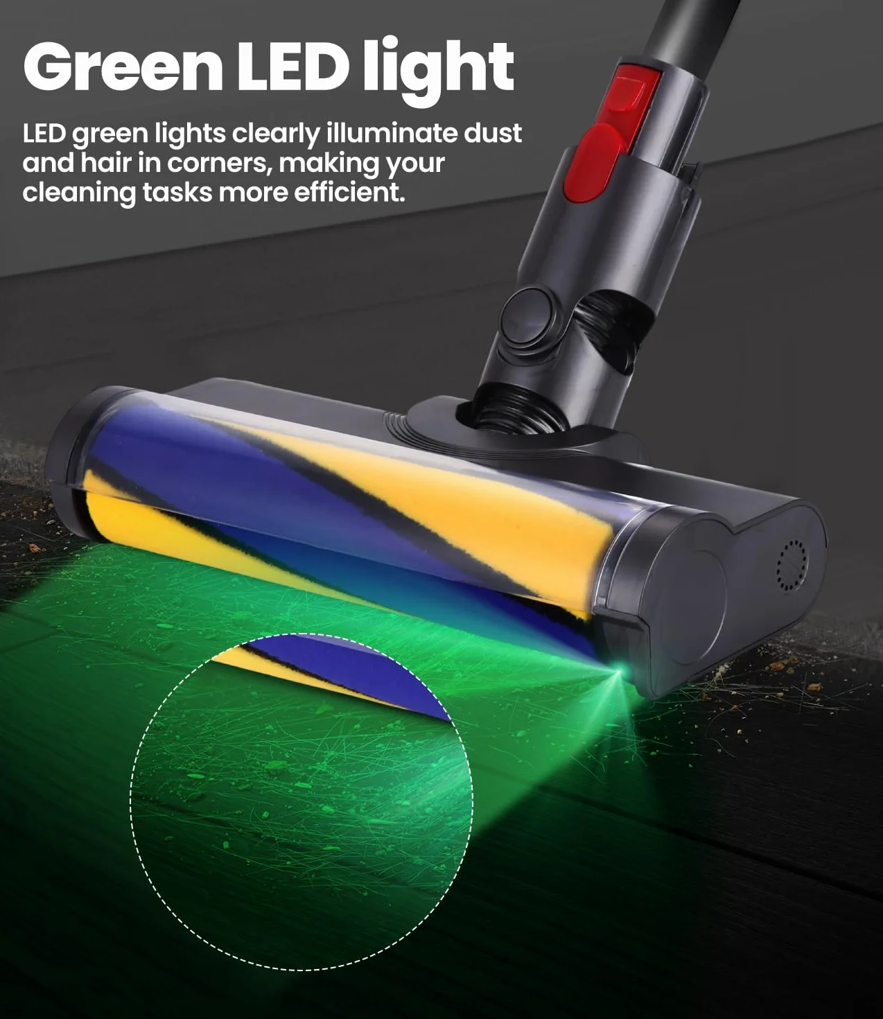 Szczotka kompatybilna z Dyson V7, V8, V10, V11, V15, Turbinowe szczotka elektryczna diodami LED, Wymienna głowica do odkurzacza, Miękki wałek szczotki, do twardych podłóg, dywanów