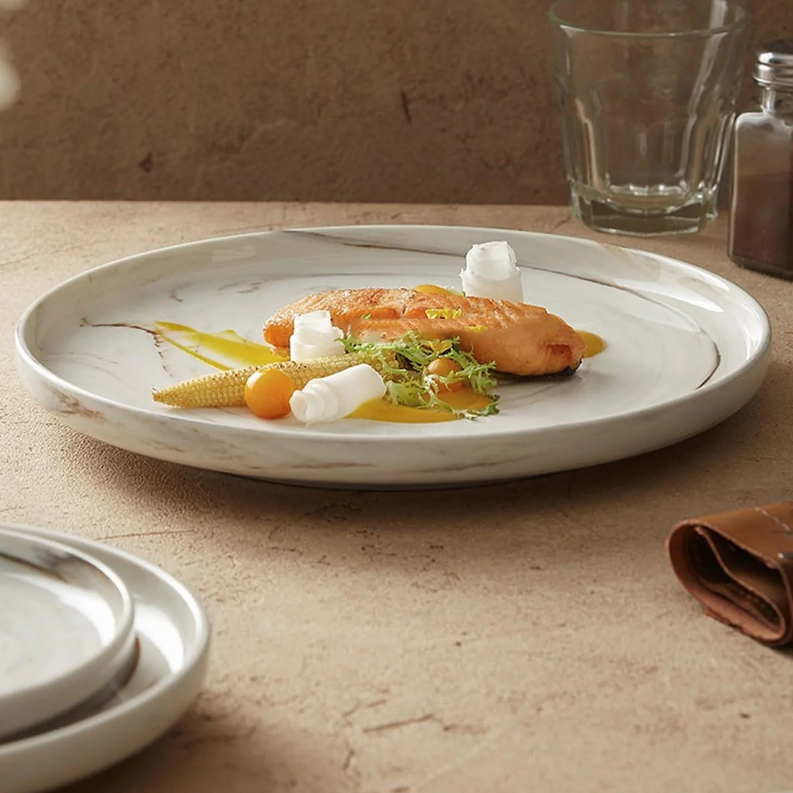 talerze do serwowania Talerz obiadowy z imitacji marmuru. Prosty okrągły talerz. Ekskluzywna zastawa stołowa restauracji hotelowej. Ceramiczny do steków talerze makaronowe(10.6 inch)