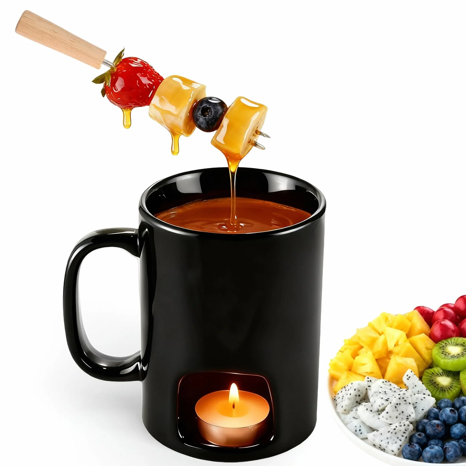 Ceramiczne czekoladowe fondue ze świeczką typu tealight – przenośny, odporny na wysokie temperatury kubek czekoladowy z ceramiki, podgrzewacz do sera i masła, mini garnek do fondue do
