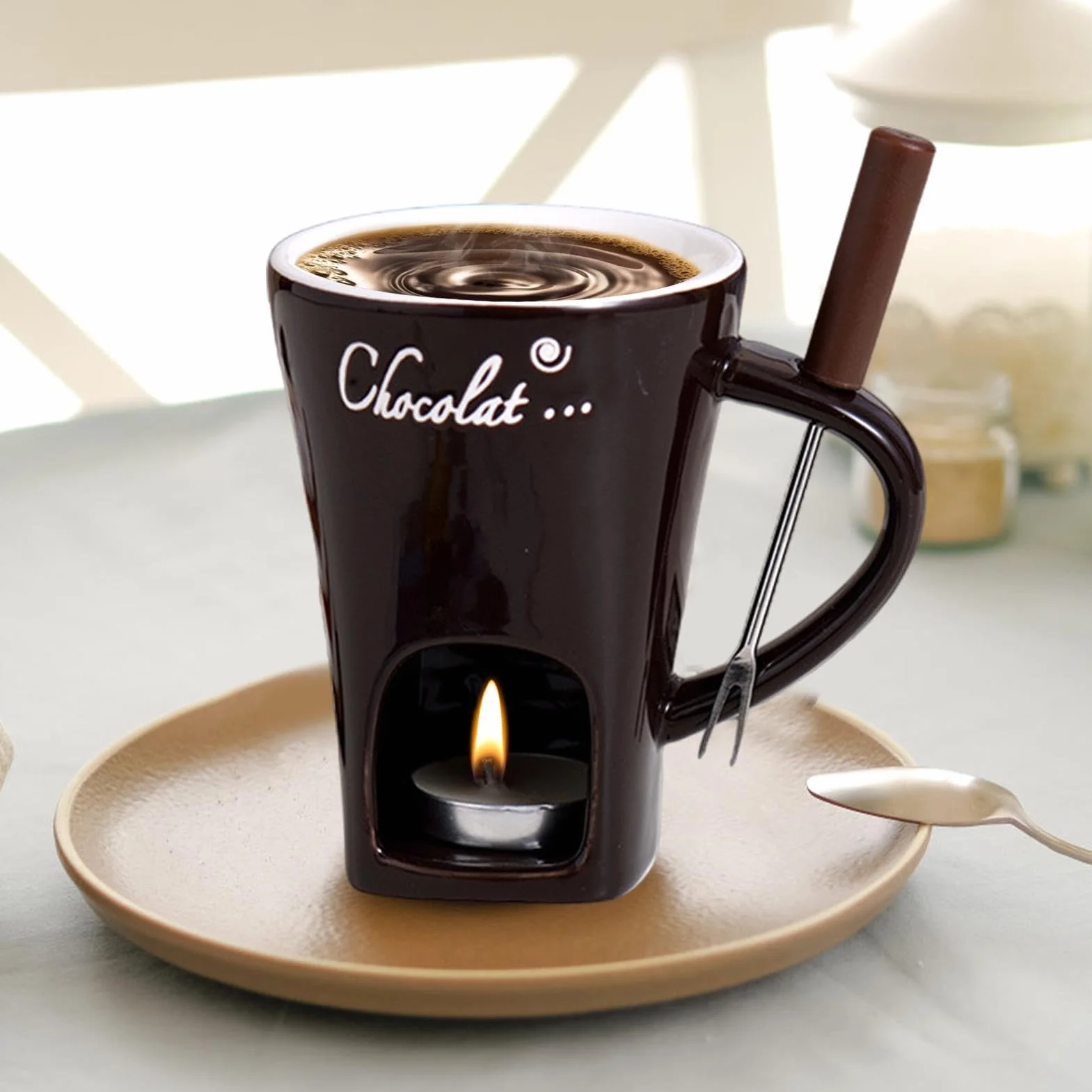 Zestaw kubków do fondue czekoladowego, ceramiczny kubek do topienia z podgrzewaczem