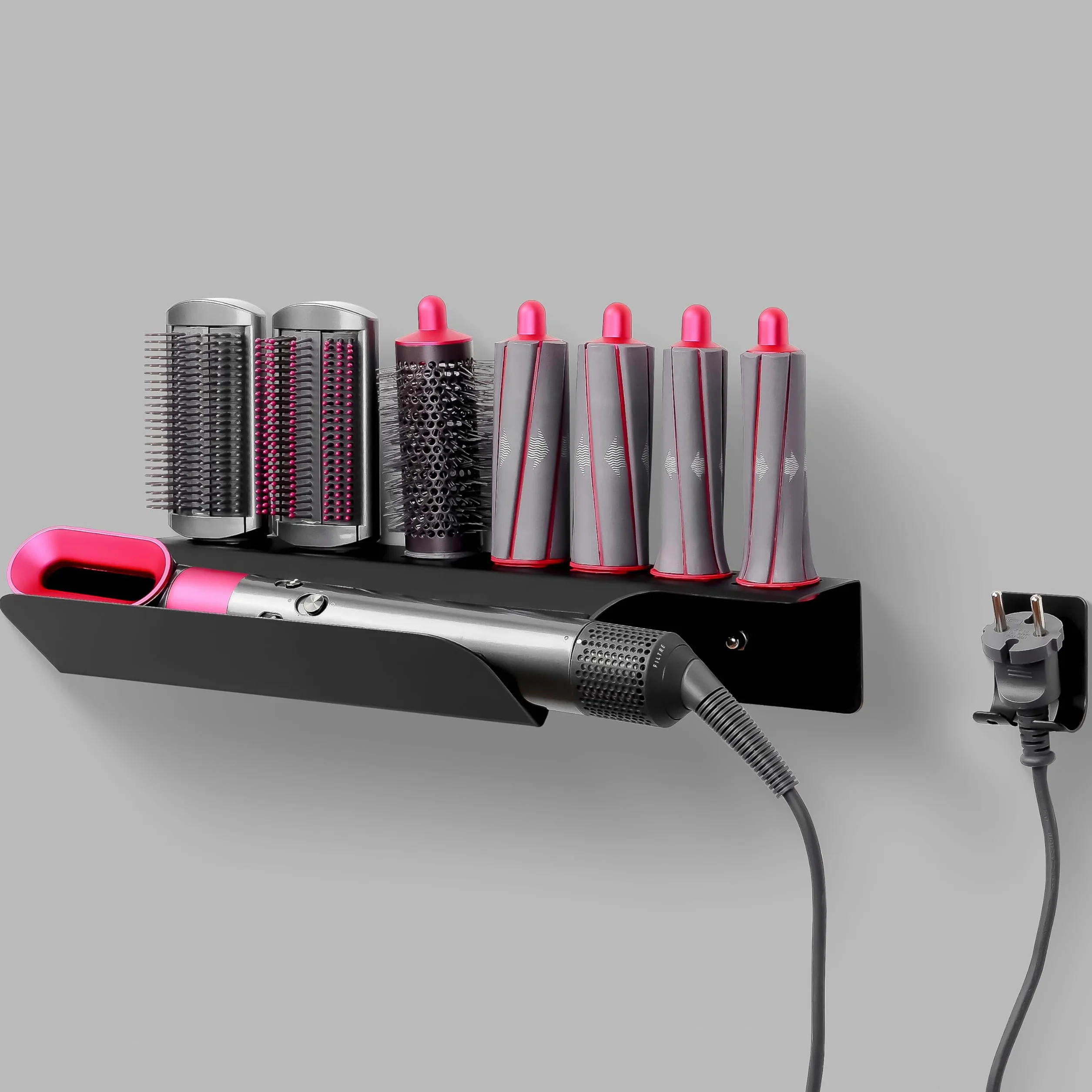 Winter Shore Uchwyt na Przechowywanie z Dyson Airwrap - Organizer na Ścianę z Mocnymi Podkładkami - Odporny na Wilgoć, Łatwy w Czyszczeniu, Bez Wiercenia - 39 x 17,5 x 7cm