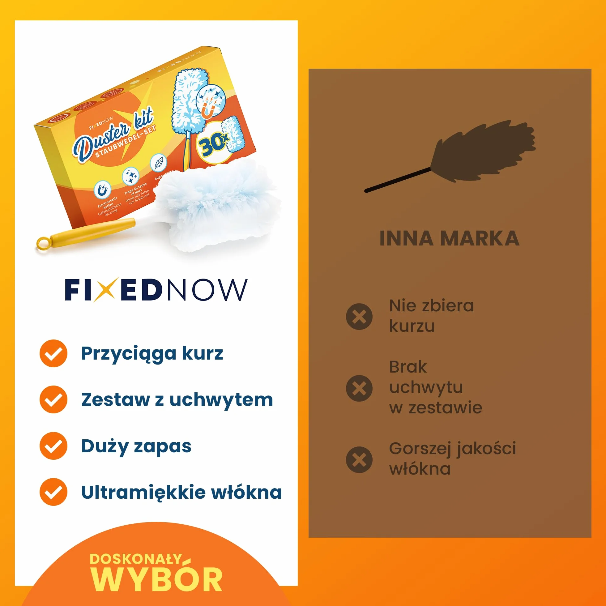 Zestaw 30 ściereczek do kurzu XXL z magnesem, zamiennik do Swiffer Duster, zestaw miotełek do kurzu z trzonkiem do czyszczenia na sucho, wkład wycieraczek do domu i samochodu