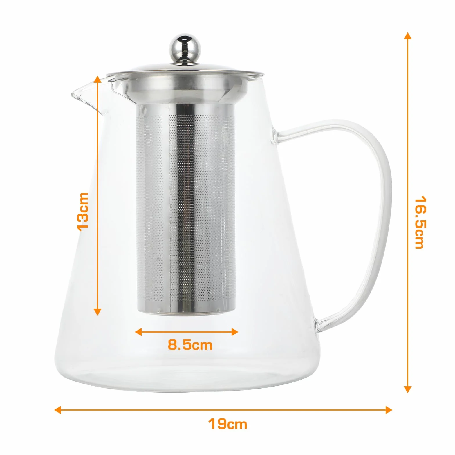 Dzbanek do herbaty szklany – 1300 ml z sitkiem, sitko do herbaty ze stali nierdzewnej, przezroczyste, odporne na wysokie temperatury, szkło bezołowiowe, do otwartych ognia, płyta ceramiczna, mleko
