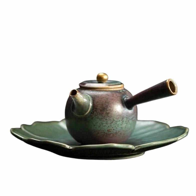 Dzbanek do herbaty z ceramicznym uchwytem bocznym, domowy zestaw do herbaty Kung Fu w stylu retro, czajniczek do kawy, zaparzacz do kawy (C)