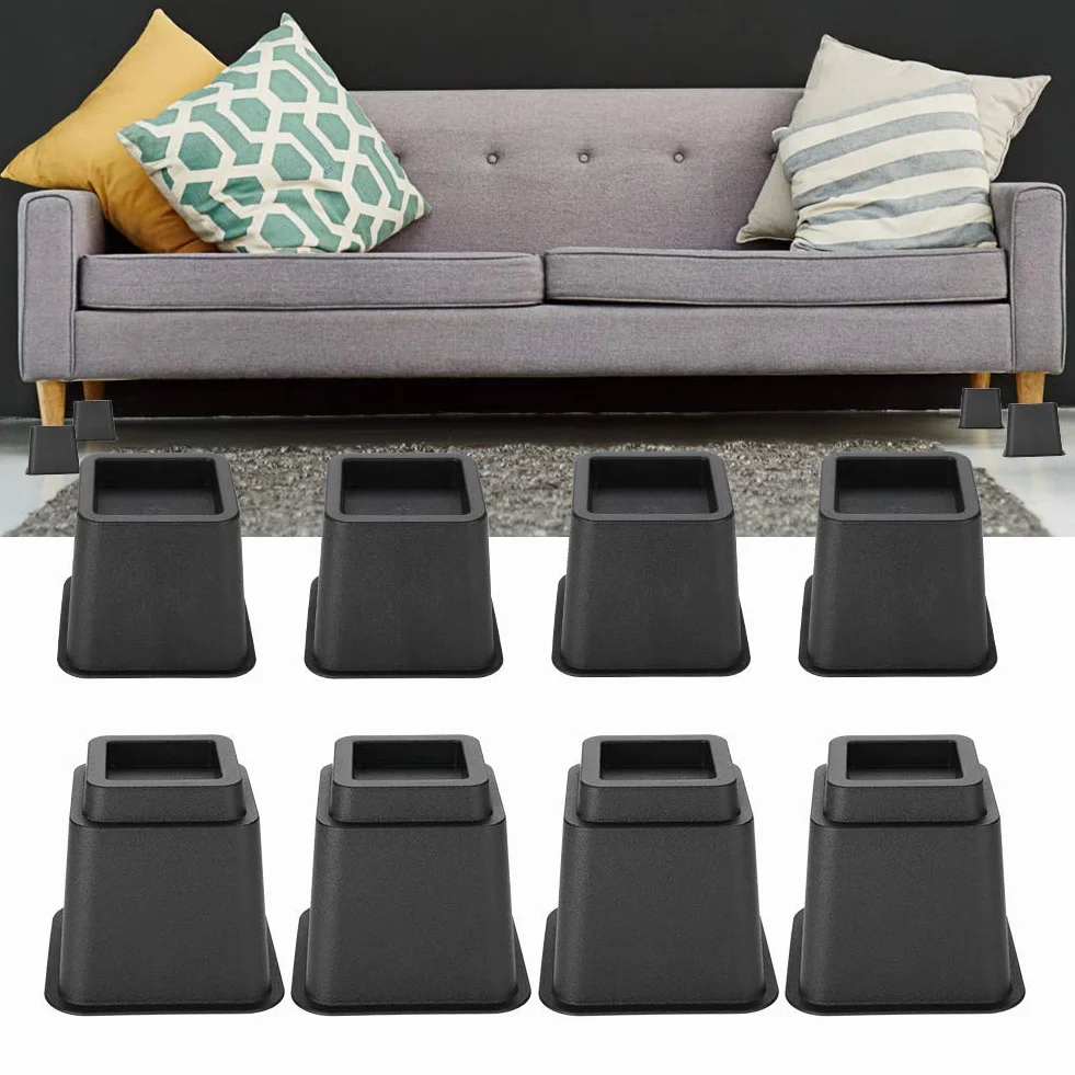 Möbelerhöher Betterhöhung Möbelerhöhung Tischerhöher Elefantenfuß Bed Riser Höhe, Füße verstellbar 8Pcs 4 x 5 "+ 4 x 3", Maximaler Auftrieb von 8 "(Schwarz)