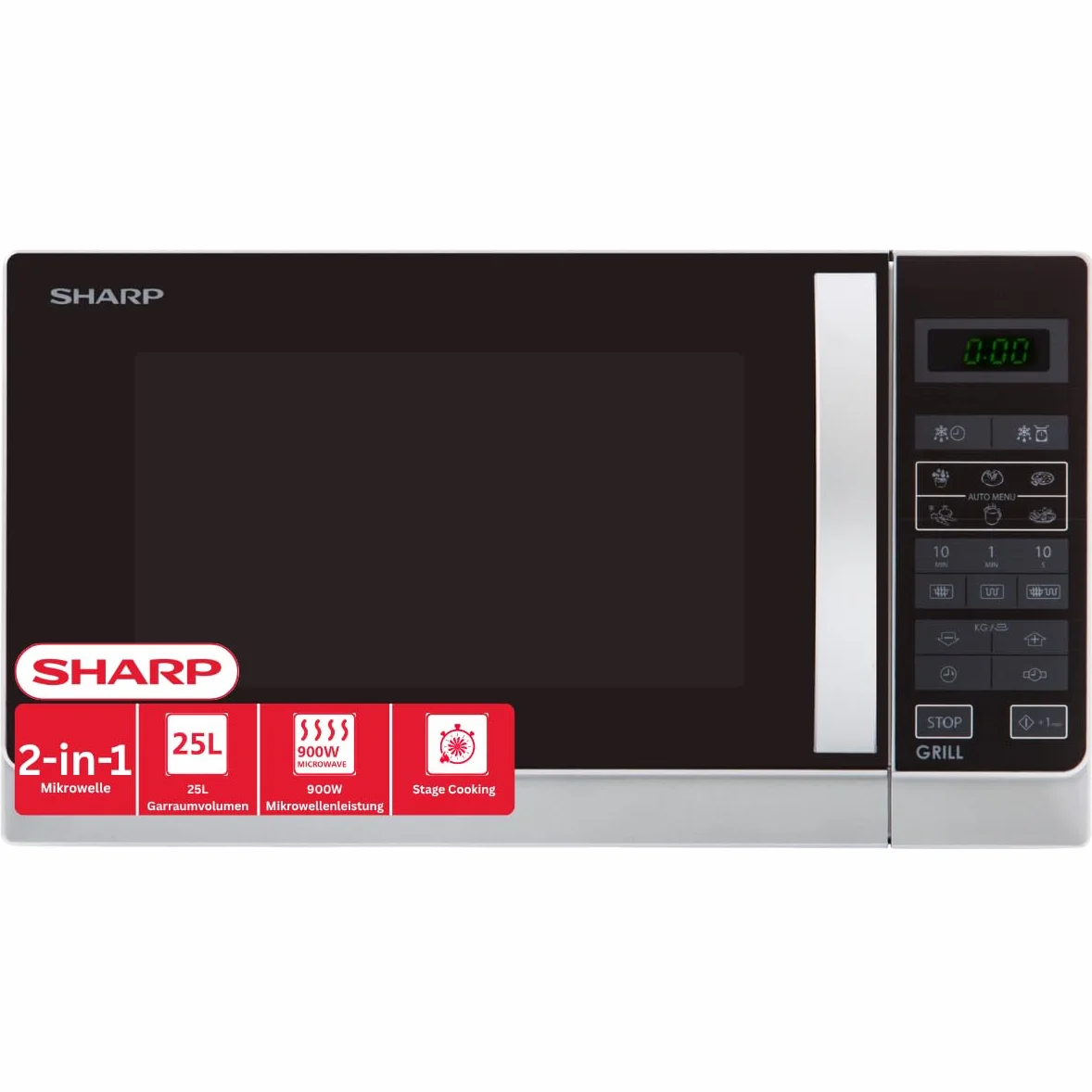 Sharp Home Appliances R-742WW Blat Kuchenka mikrofalowa grill 25 L 900 W Czarny, Biały