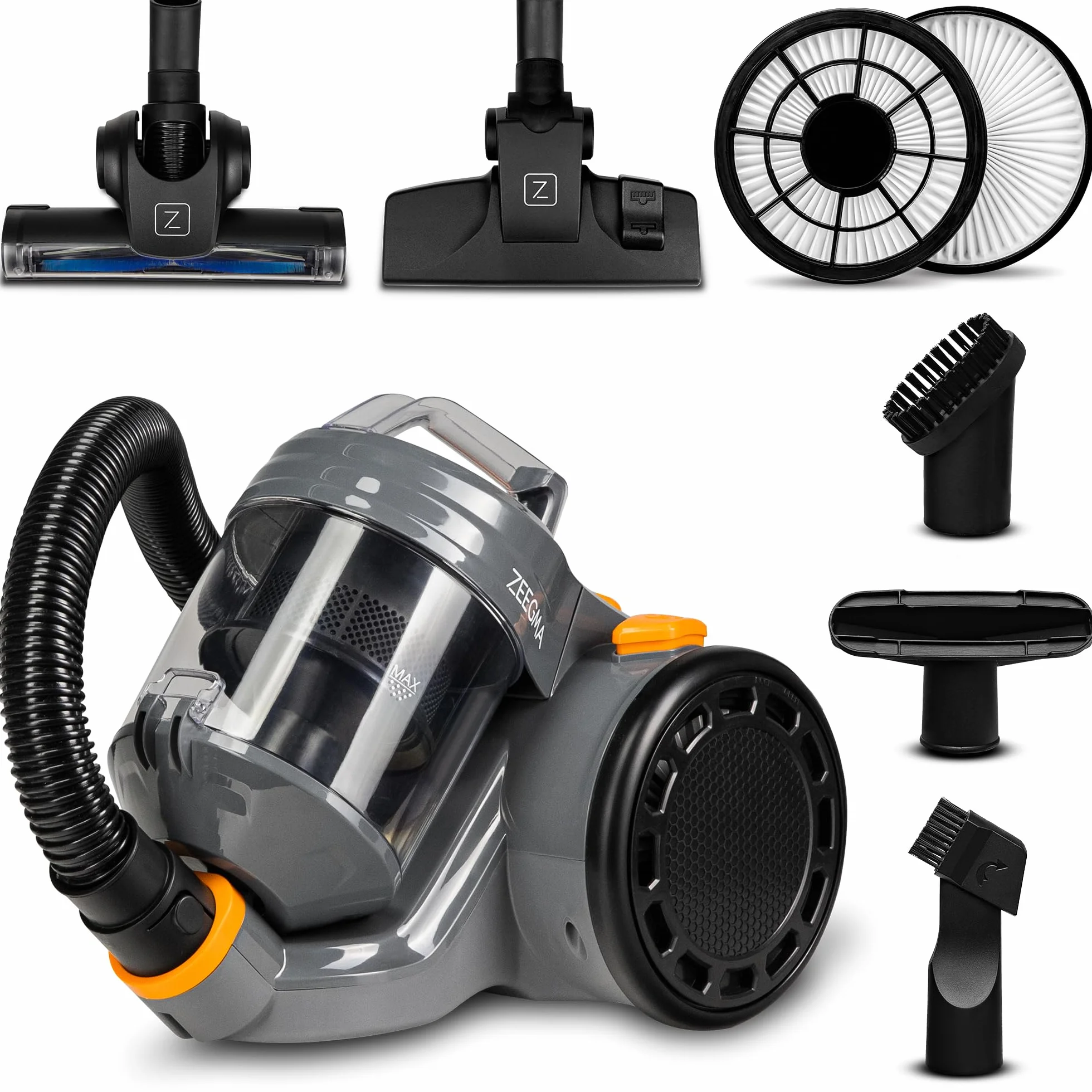 ZEEGMA Zonder Base Jet cyklonowy odkurzacz bezworkowy, 4000W, technologia PowerSuction, zbiornik 2 L, klasa energetyczna A, 2 filtry HEPA H13, moc ssania 20000 PA, 4 dodatkowe nakładki