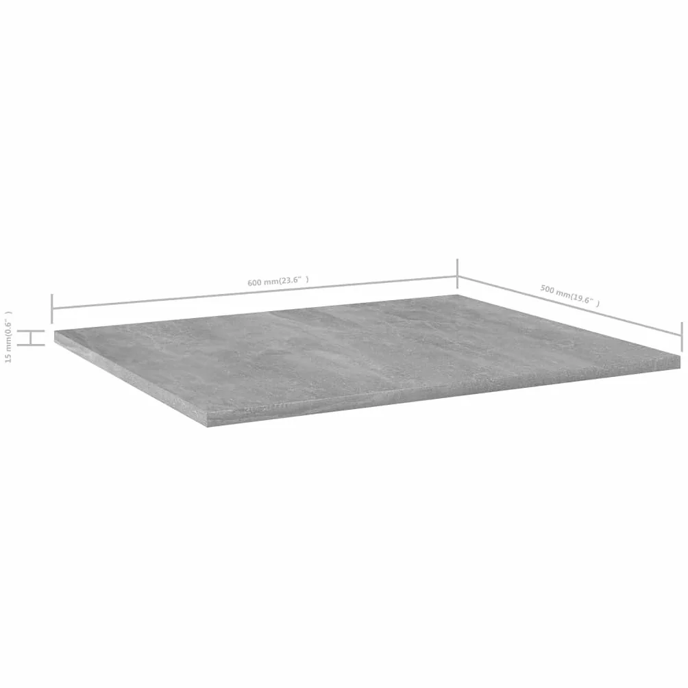 Regał na książki, 8 szt., szary beton, 60 x 50 x 1,5 cm, materiał drewnopochodny, regał ścienny, system przechowywania, do salonu, biura, kuchni, korytarza, piwnicy, garażu