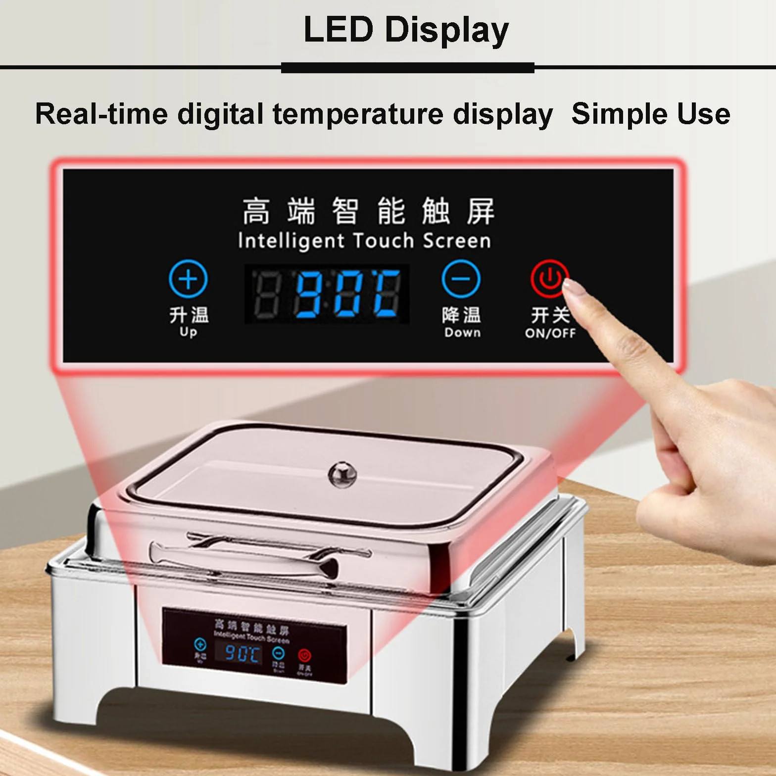 Elektryczny podgrzewacz bufetowy 400 W, z wyświetlaczem LED, urządzenie utrzymujące ciepło ze stali nierdzewnej, do gastronomii, uroczystości rodzinnych, na kemping – pojedyncze/podwójne