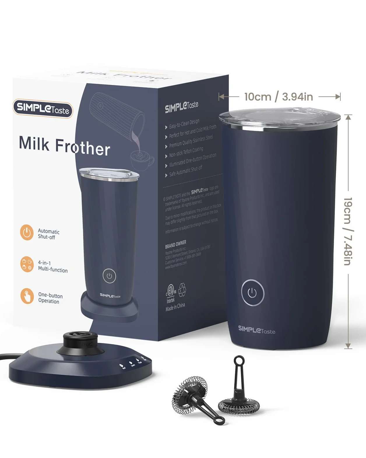 SIMPLETASTE Elektryczny spieniacz do mleka 4w1, 240ml podgrzewanie mleka, 115ml pianki, auto-stop, powłoka nieprzywierająca, 500W, wyjmowany trzepaczka – idealny do cappuccino, latte i kakao