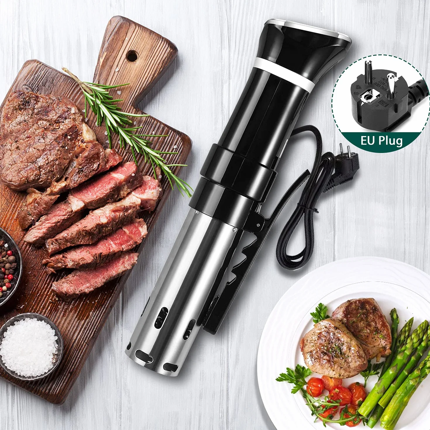 Sous Vide, TEEUCNY Sous-vide Stick precyzyjny garnek do gotowania 1100 W, cyrkulator zanurzeniowy, precyzyjne ustawienie temperatury, cyfrowy timer, ultra cichy, dotykowy wyświetlacz LCD, stal