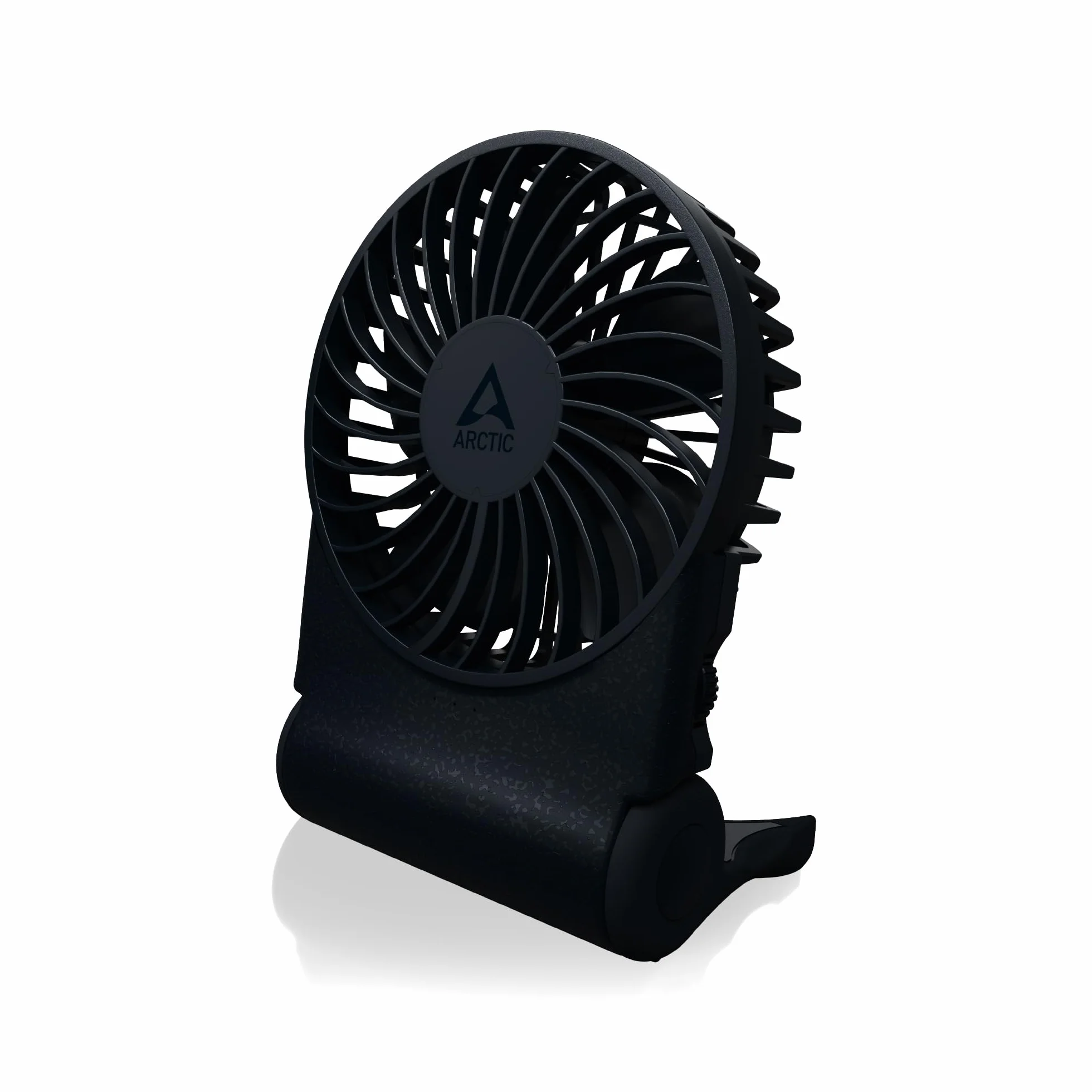 ARCTIC Summair 2Go (Dark Blue) - Wentylator Kieszonkowy z Akumulatorem i Stojakiem, Bezstopniowa Regulacja Prędkości, Czas Pracy 4-70 h, Połączenie USB-C (w tym Kabel USB-A) - Niebieski