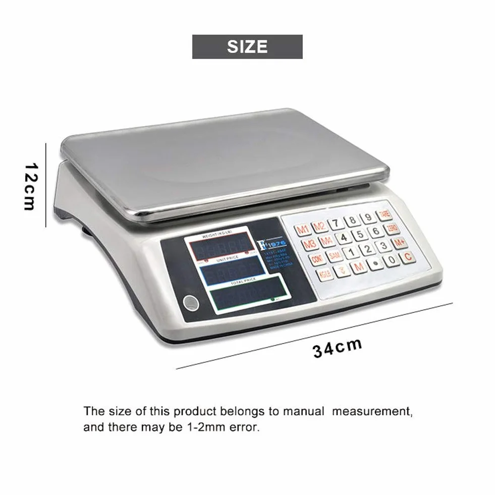 Elektroniczna waga platformowa, 40 kg/5 g, stal nierdzewna, wodoszczelna, cyfrowa waga cenowa, do poczty, przemysłu, sklepu, sklepu