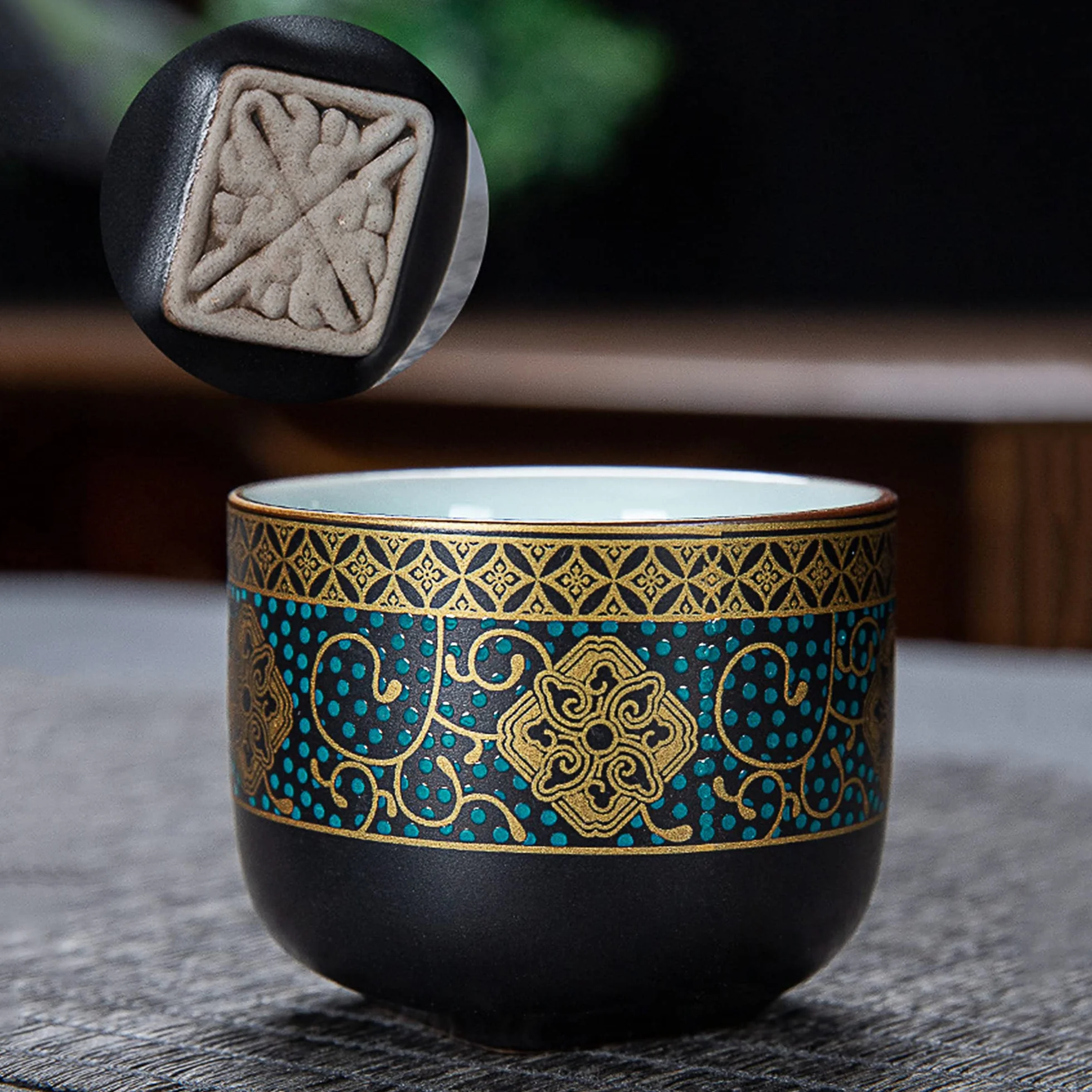 fanquare Chiński złoty ceramiczny zestaw do herbaty Kung Fu, japoński podróżny zestaw do herbaty z tacą, z torbą podróżną, czarny czajniczek do herbaty, zaparzacz