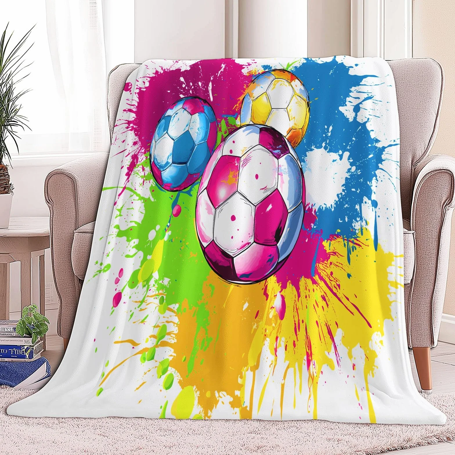Flanelowy koc polarowy sportowy piłka nożna plusk polar narzuta na sofę, narzuta na sofę Wygodny podwójny koc na łóżko 2-osobowy koc zimowy w kratę, 220 x 240 cm kolor