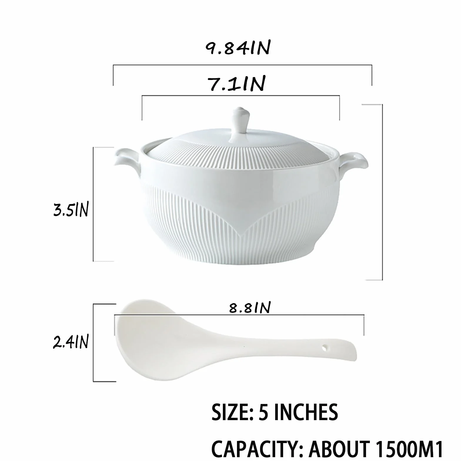 Ceramiczne naczynia do zapiekanek, Garnek gliniany/garnek gliniany/naczynia ceramiczne z białą pokrywką, podgrzewany w kuchence mikrofalowej i można myć zmywarce, porcelana(7inch)