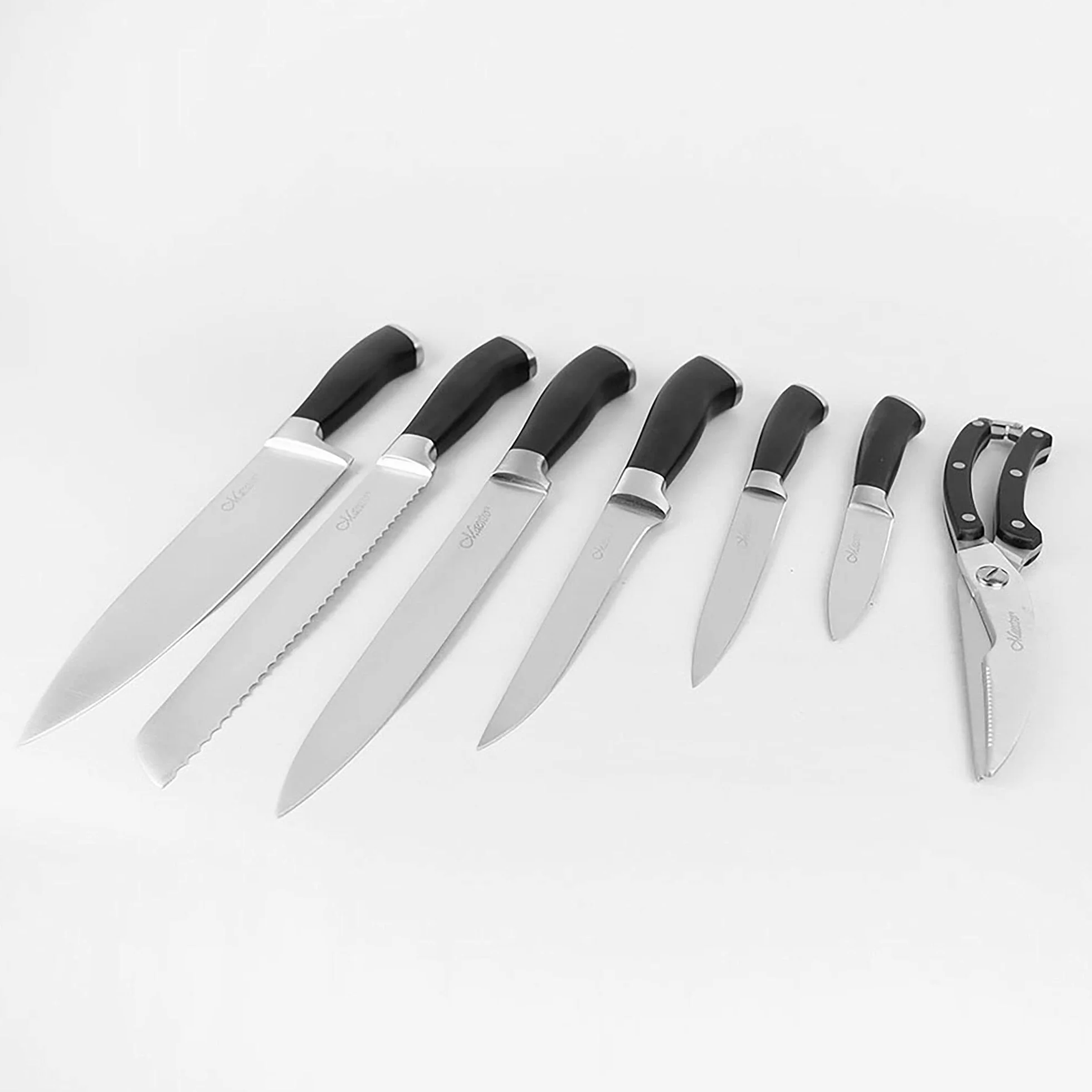 Maestro MR-1422 profesjonalny blok noży kuchennych, 8 sztuk, nowoczesny design, 6 noży ze stali nierdzewnej, ergonomiczne uchwyty, nożyczki