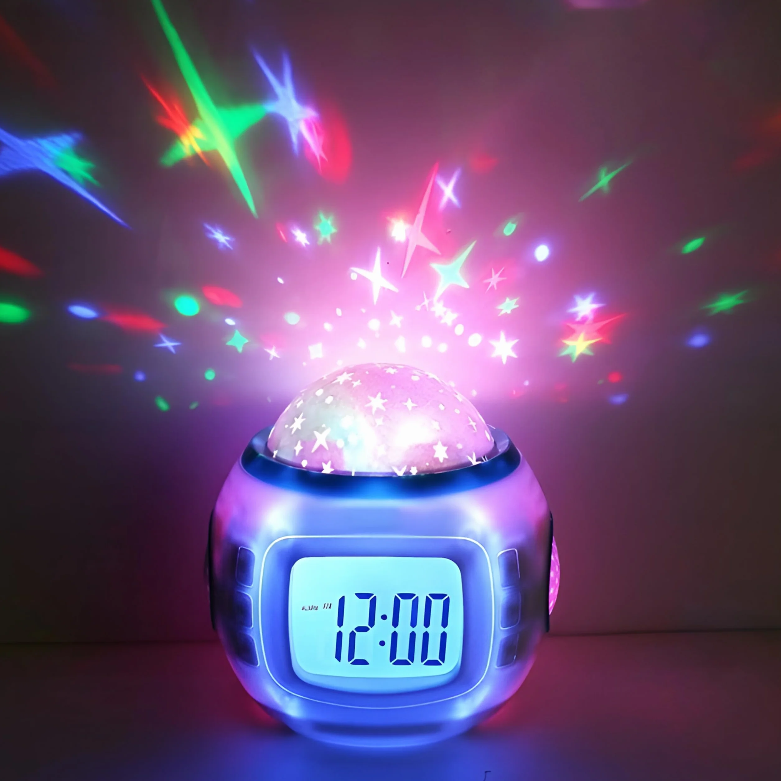 Retoo Budzik z projektorem gwiaździstego nieba cyfrowy mini budzik dla dzieci ładne dźwięki animowane 8 melodie lampa dekoracyjna temperatura wyświetlanie kalendarza
