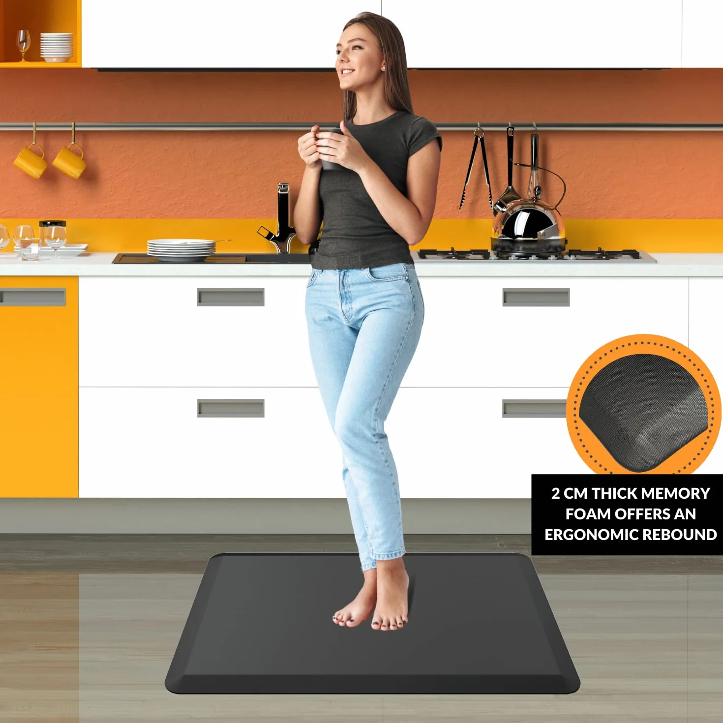 Ergonomiczna, Przeciwzmęczeniowa i Wygodna Mata Podłogowa z Pianki Memory - Idealna do Kuchni, Stojącego Biurka i łazienki - Trwała, Odporna na Plamy i Antypoślizgowa, 51 x 81 cm / 19 mm