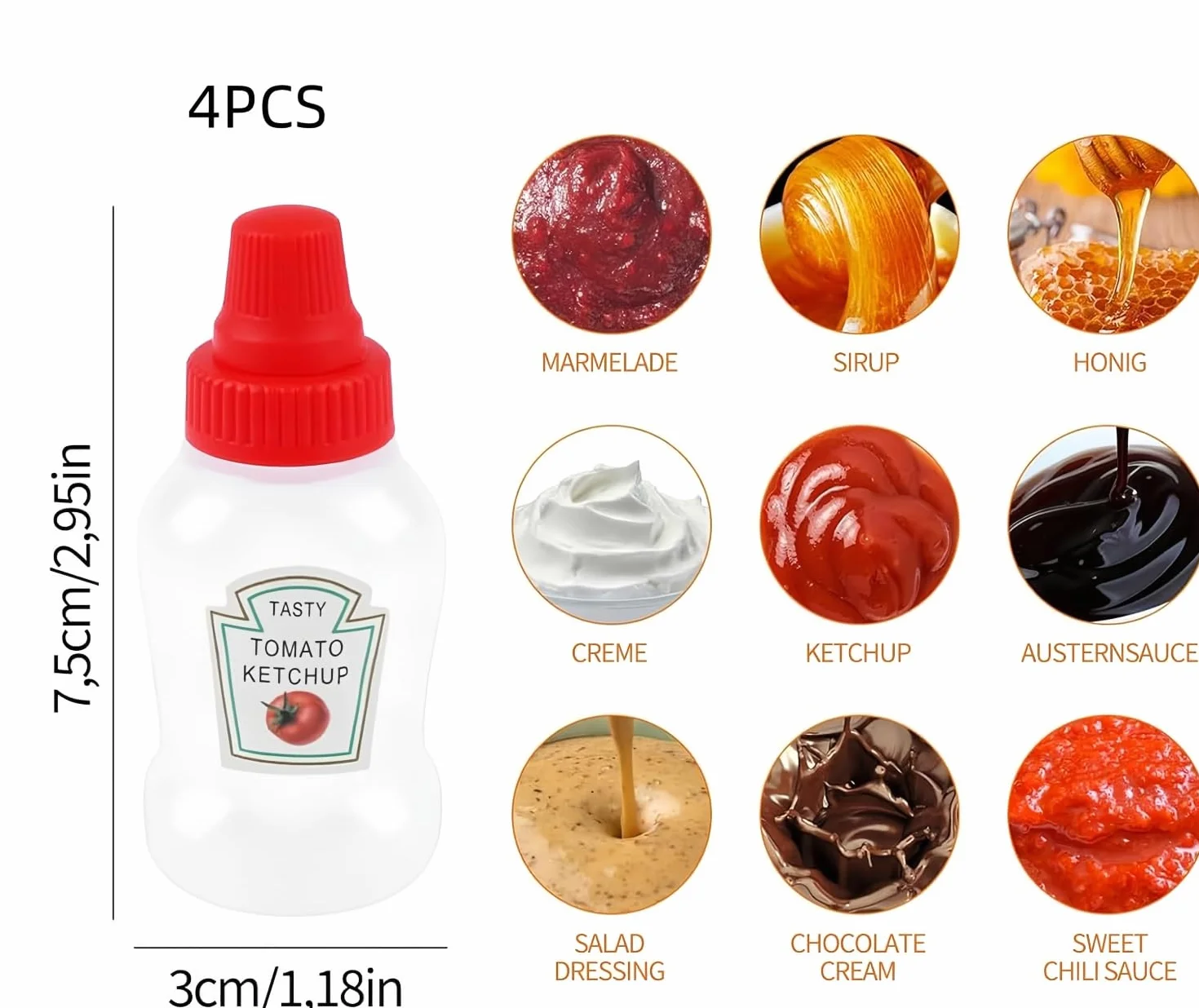 Mini butelka na ketchup, 4 sztuki 23 ml butelka do wyciskania, przenośny pojemnik, mini sos sojowy, ketchup, sos sałatkowy